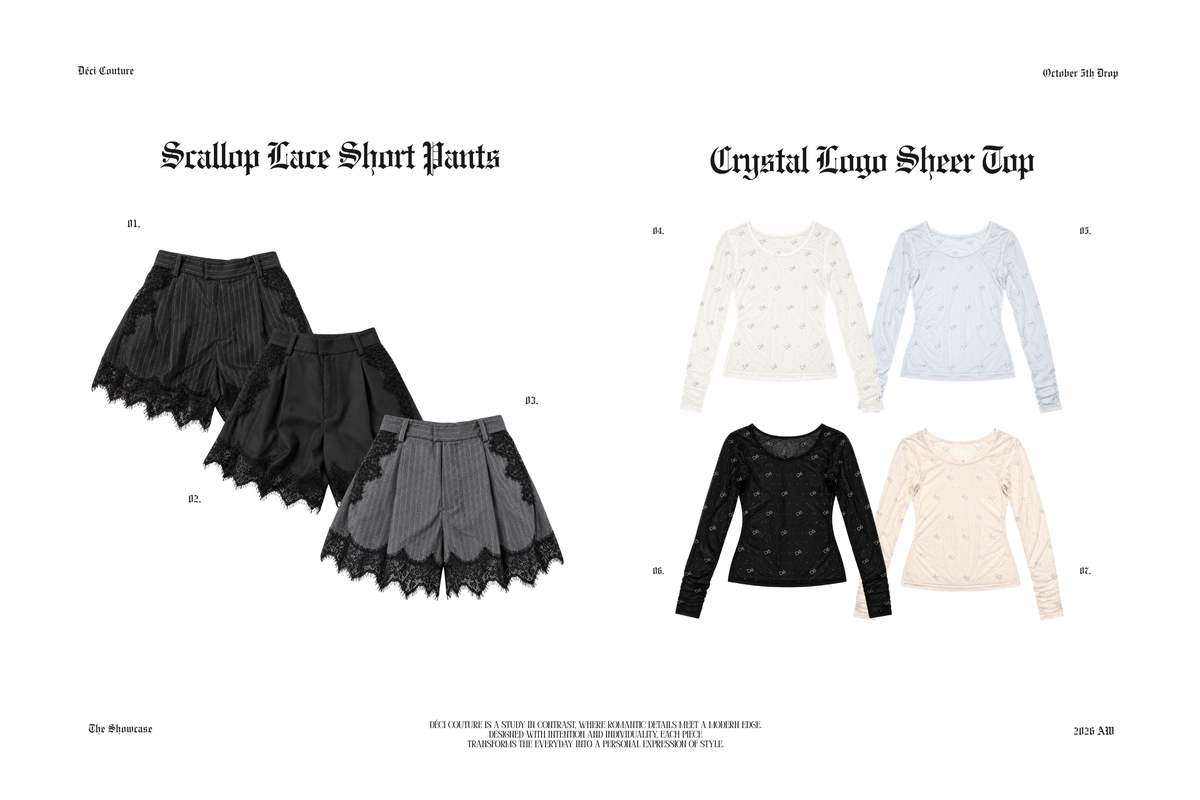 【10/5 新発売】Crystal Logo Sheer Top & Scallop Lace Short Pants