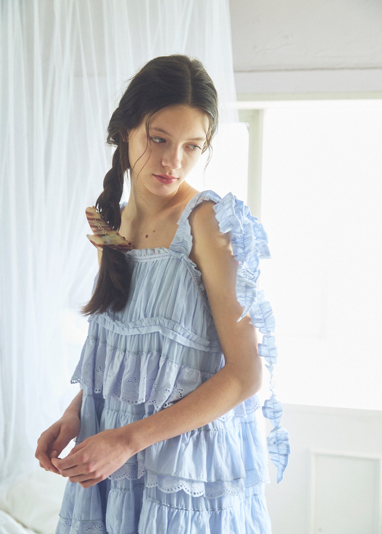 Cotton Tiered Scallop Dress