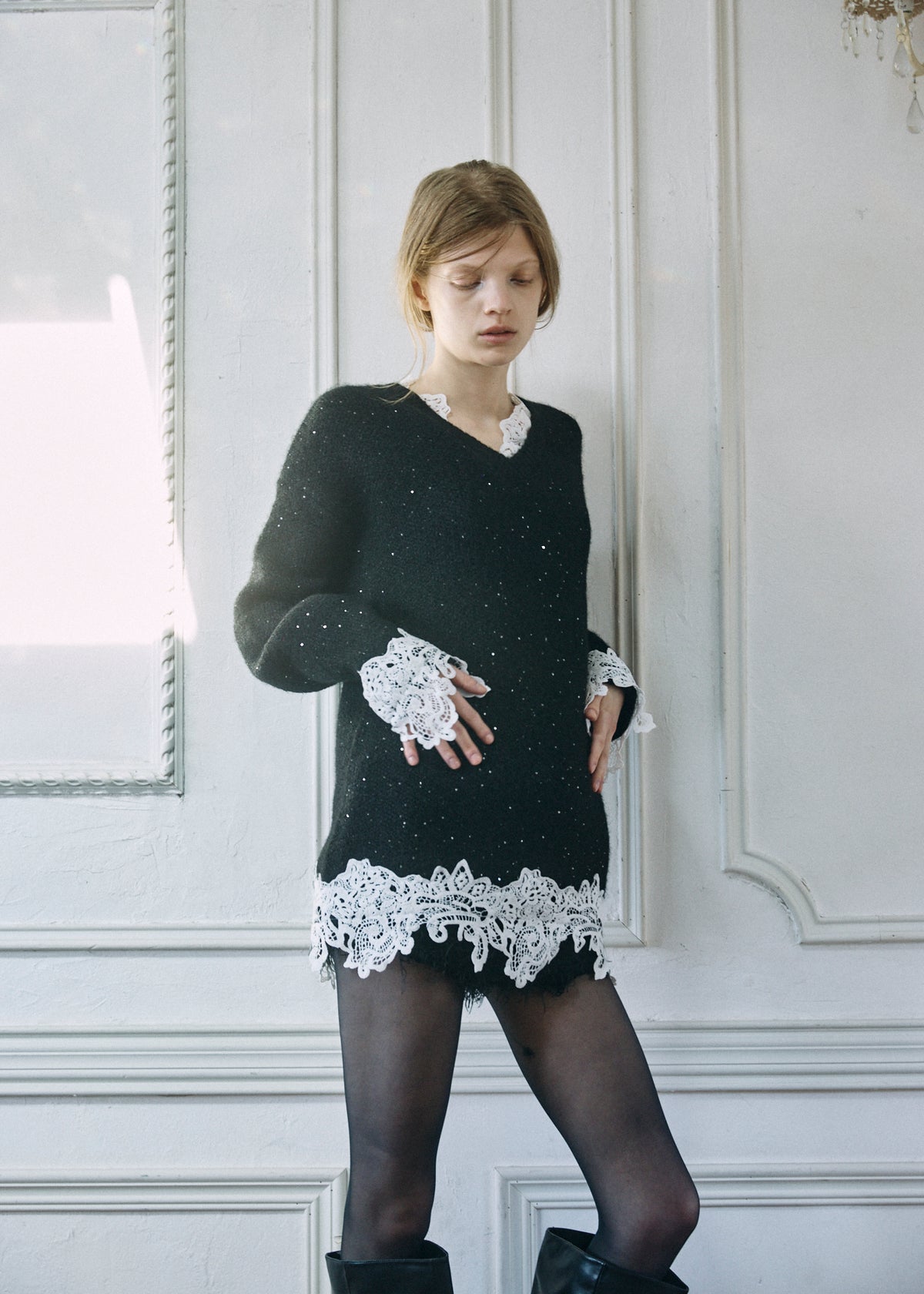 【予約商品】Lace Sparkle Oversized Knit