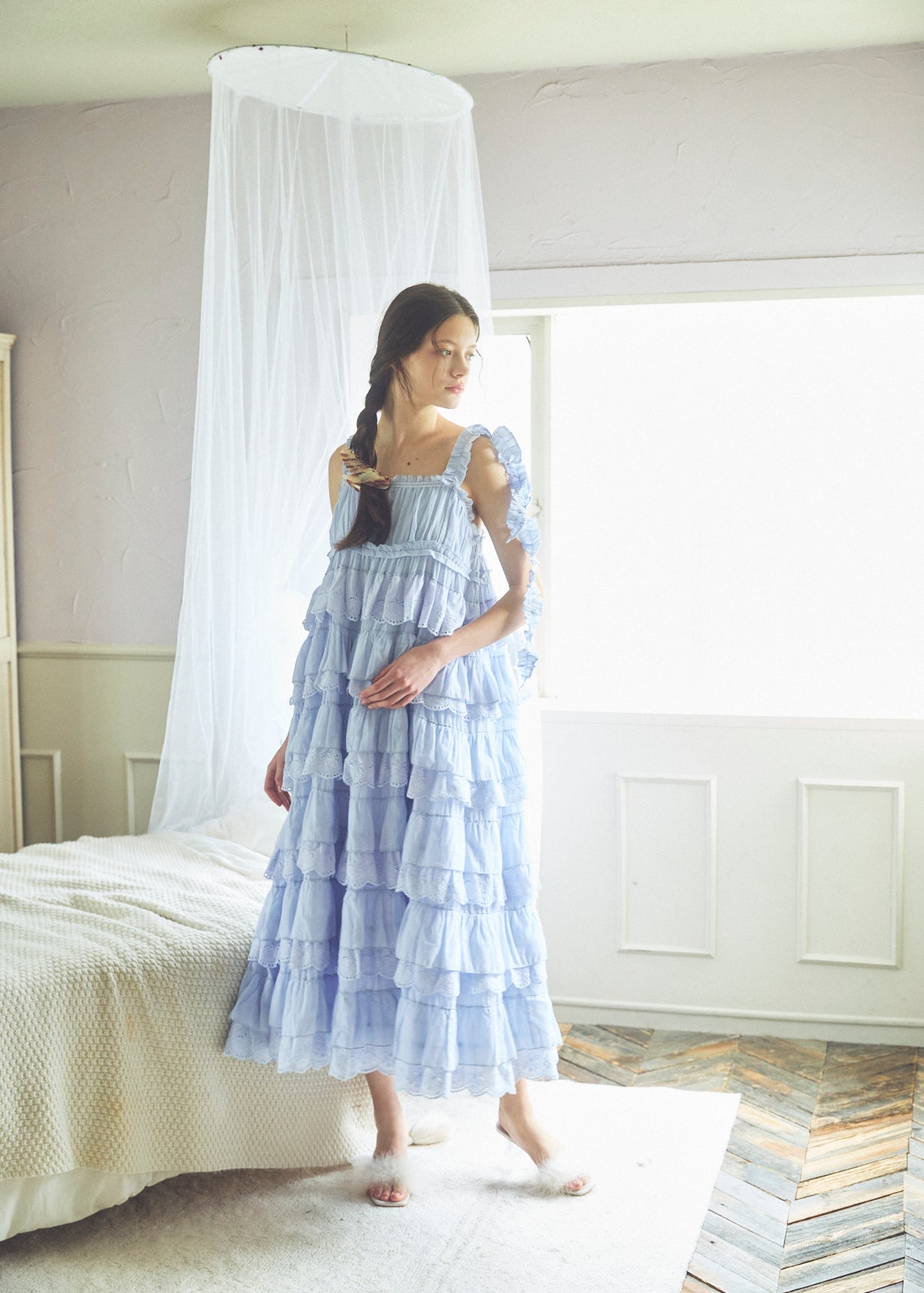 Cotton Tiered Scallop Dress