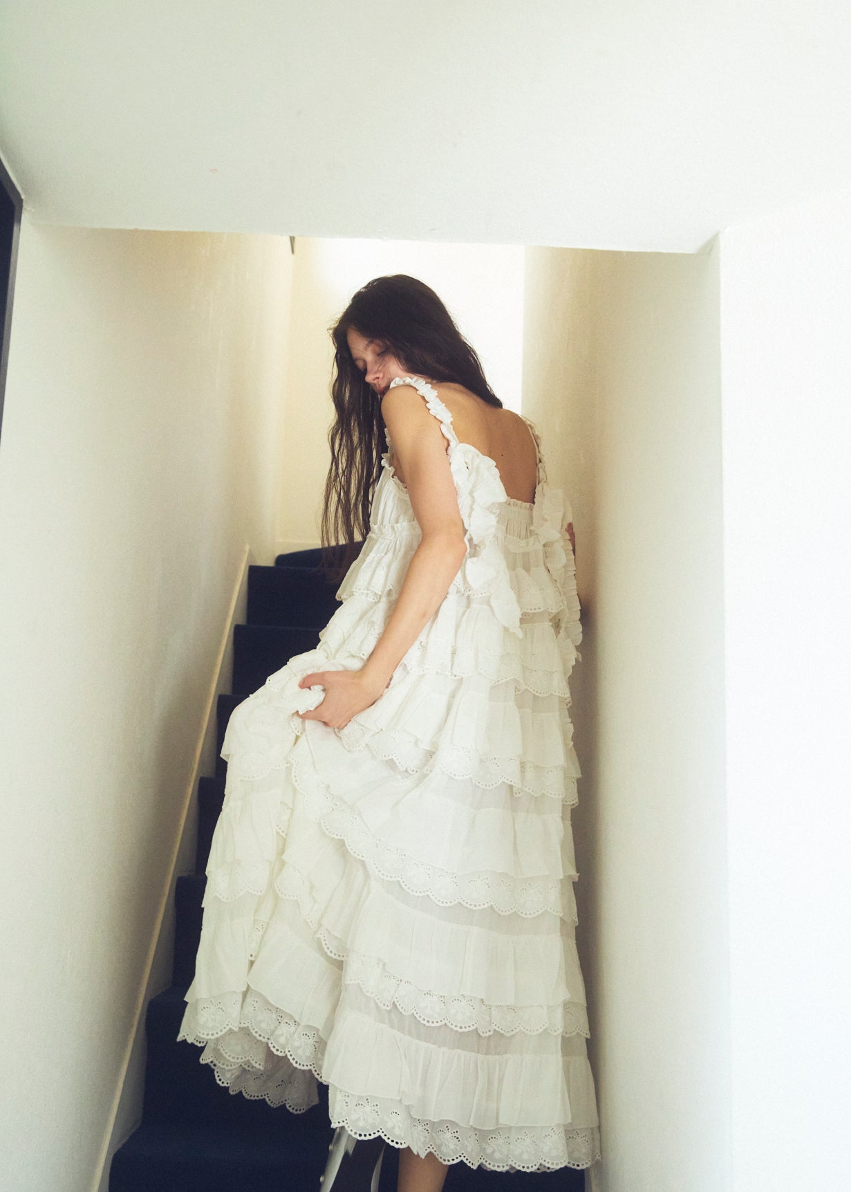 Cotton Tiered Scallop Dress