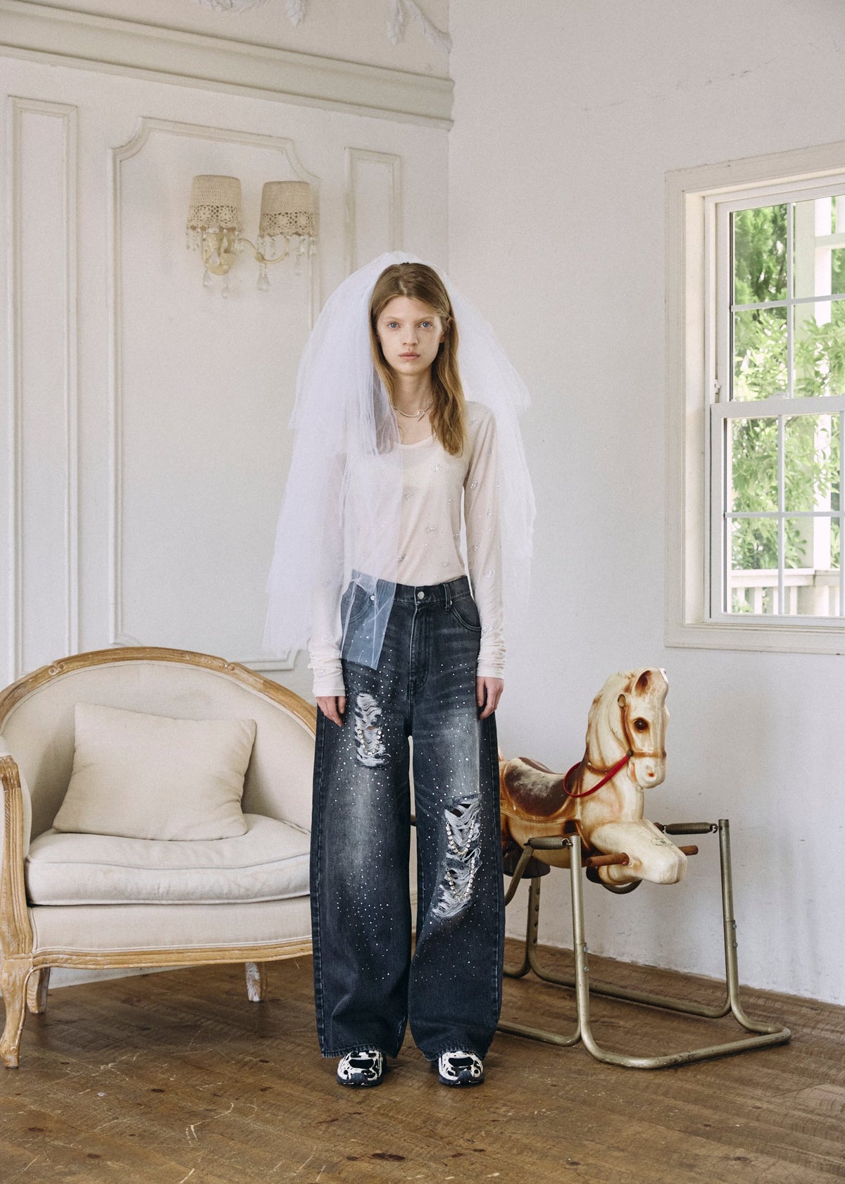 Crystal Logo Sheer Top