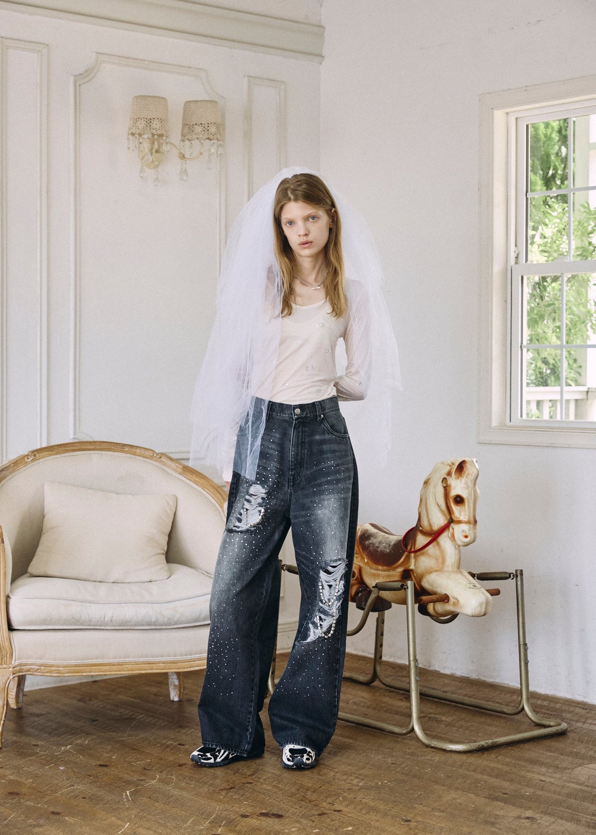 Crystal Logo Sheer Top
