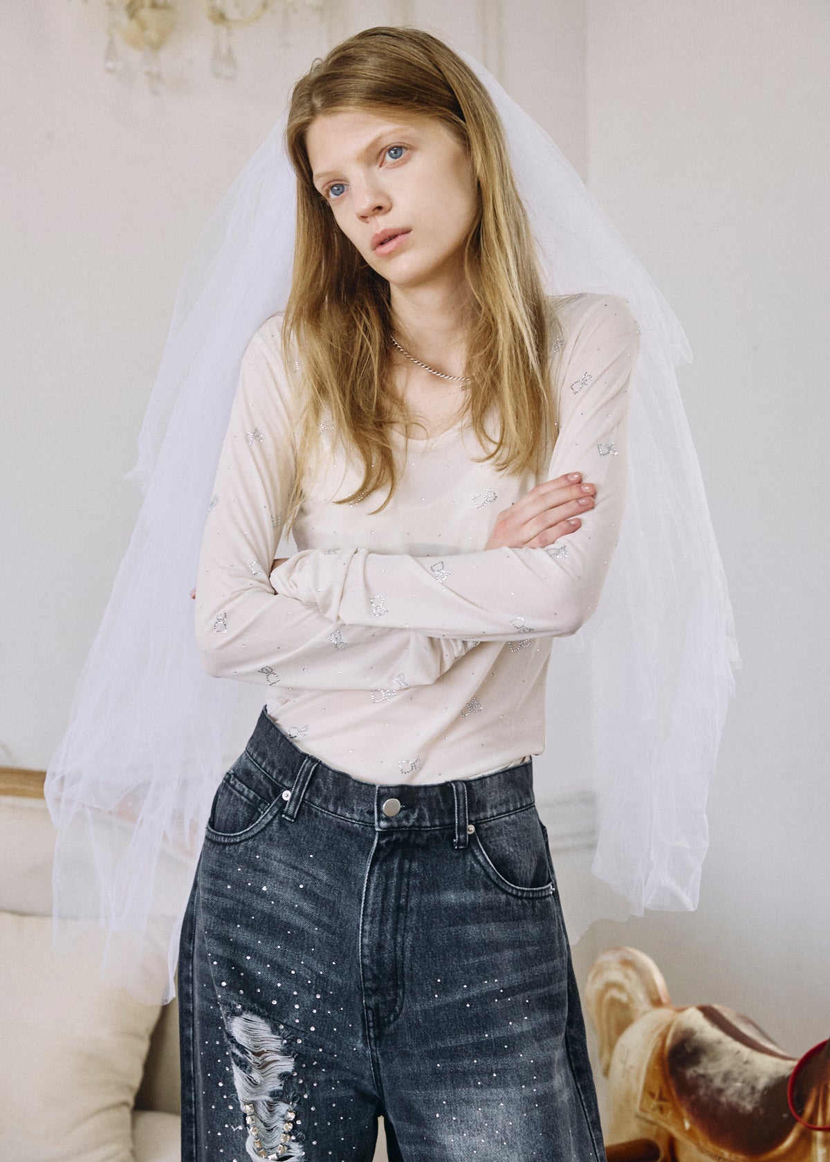 【予約商品】Crystal Logo Sheer Top