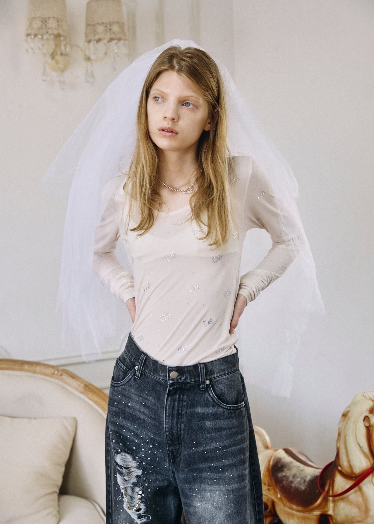 【予約商品】Crystal Logo Sheer Top
