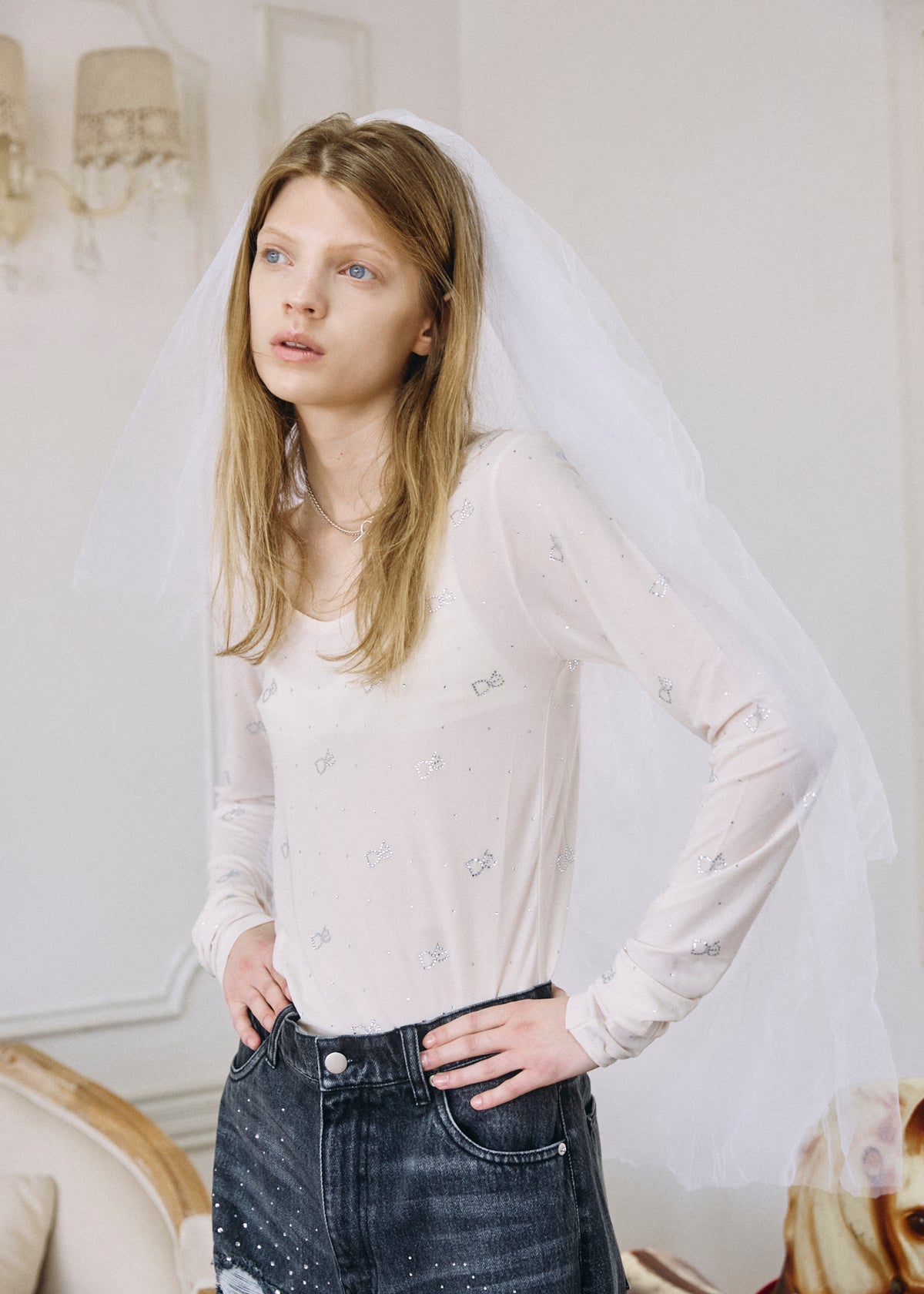 【予約商品】Crystal Logo Sheer Top