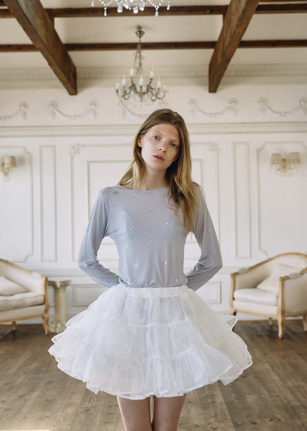 Crystal Logo Sheer Top