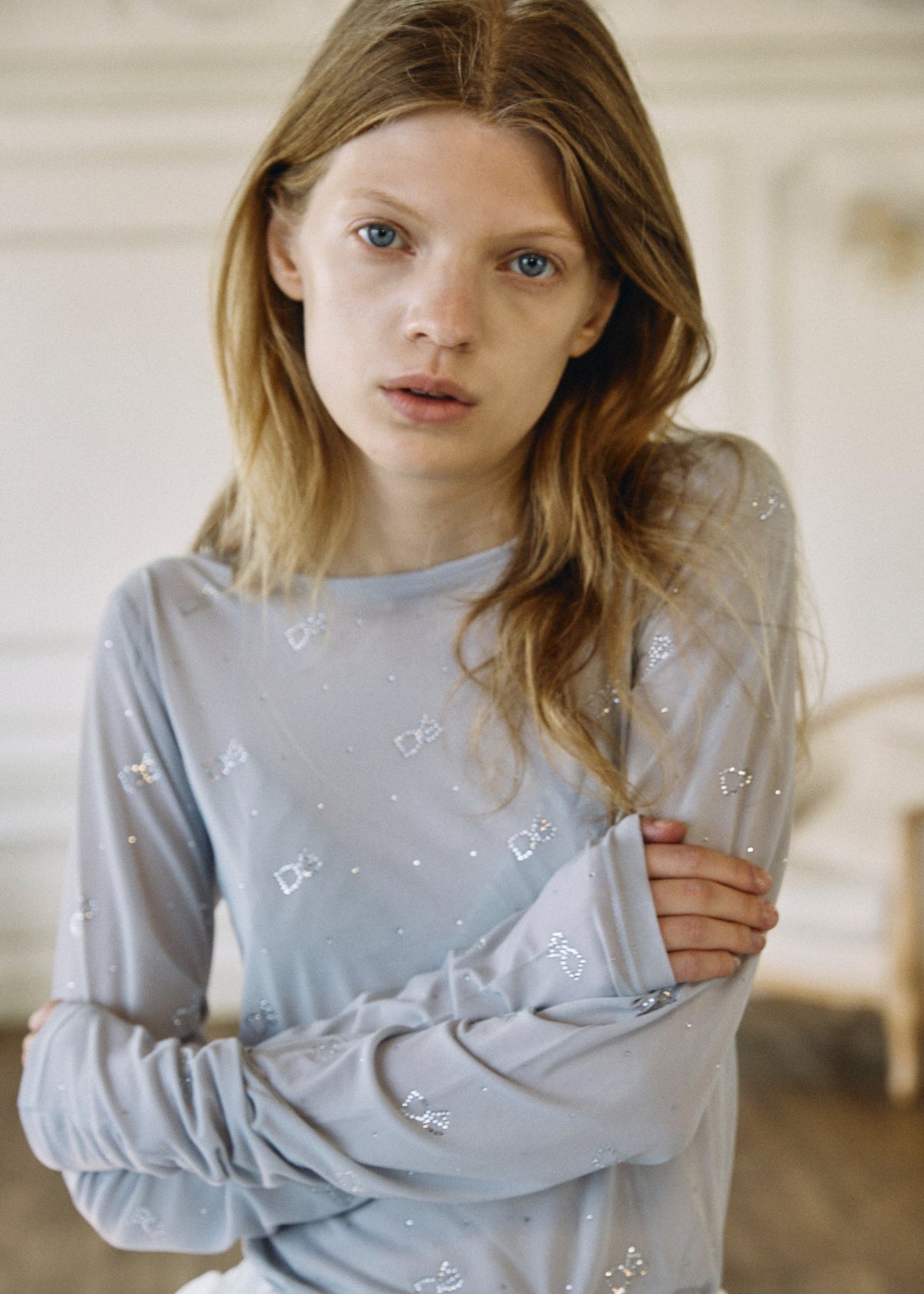Crystal Logo Sheer Top
