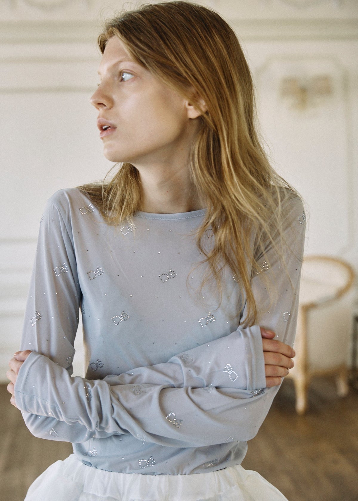 Crystal Logo Sheer Top