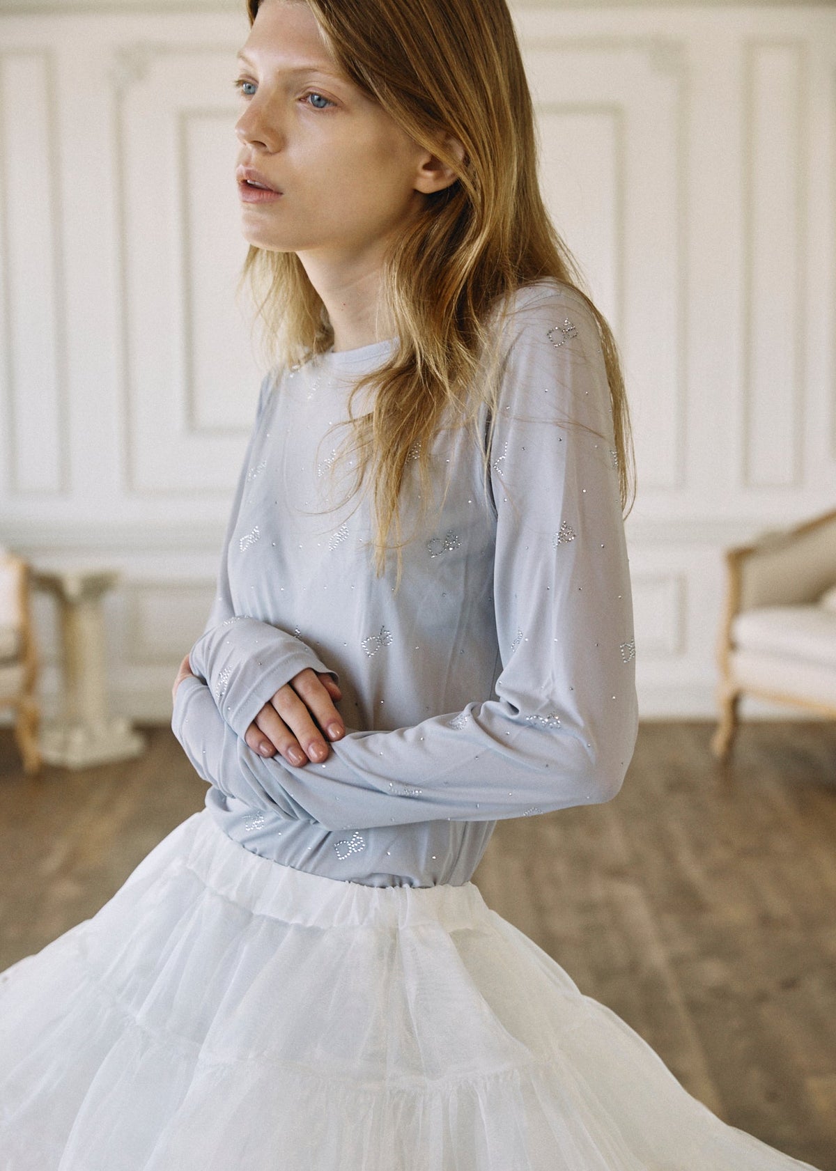 Crystal Logo Sheer Top