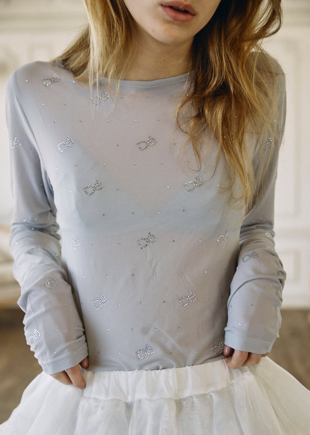 Crystal Logo Sheer Top