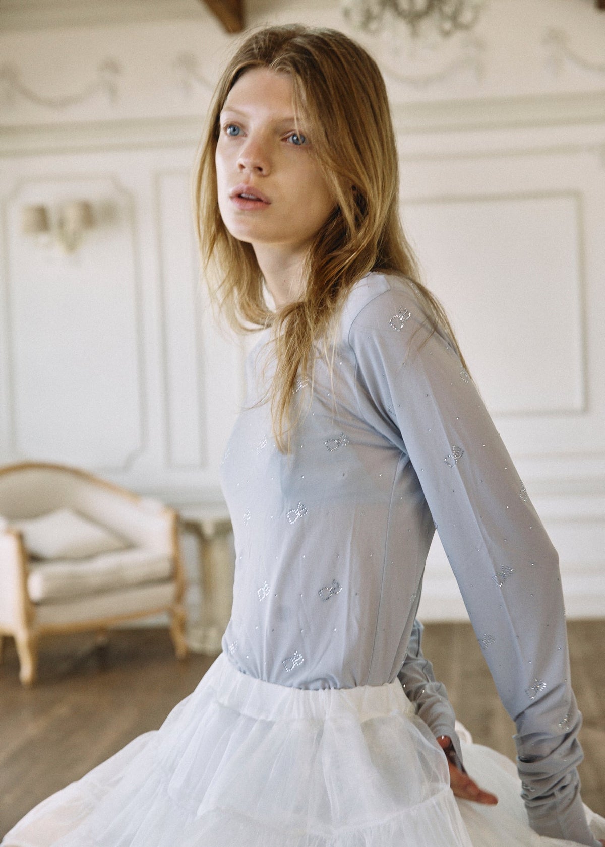 Crystal Logo Sheer Top