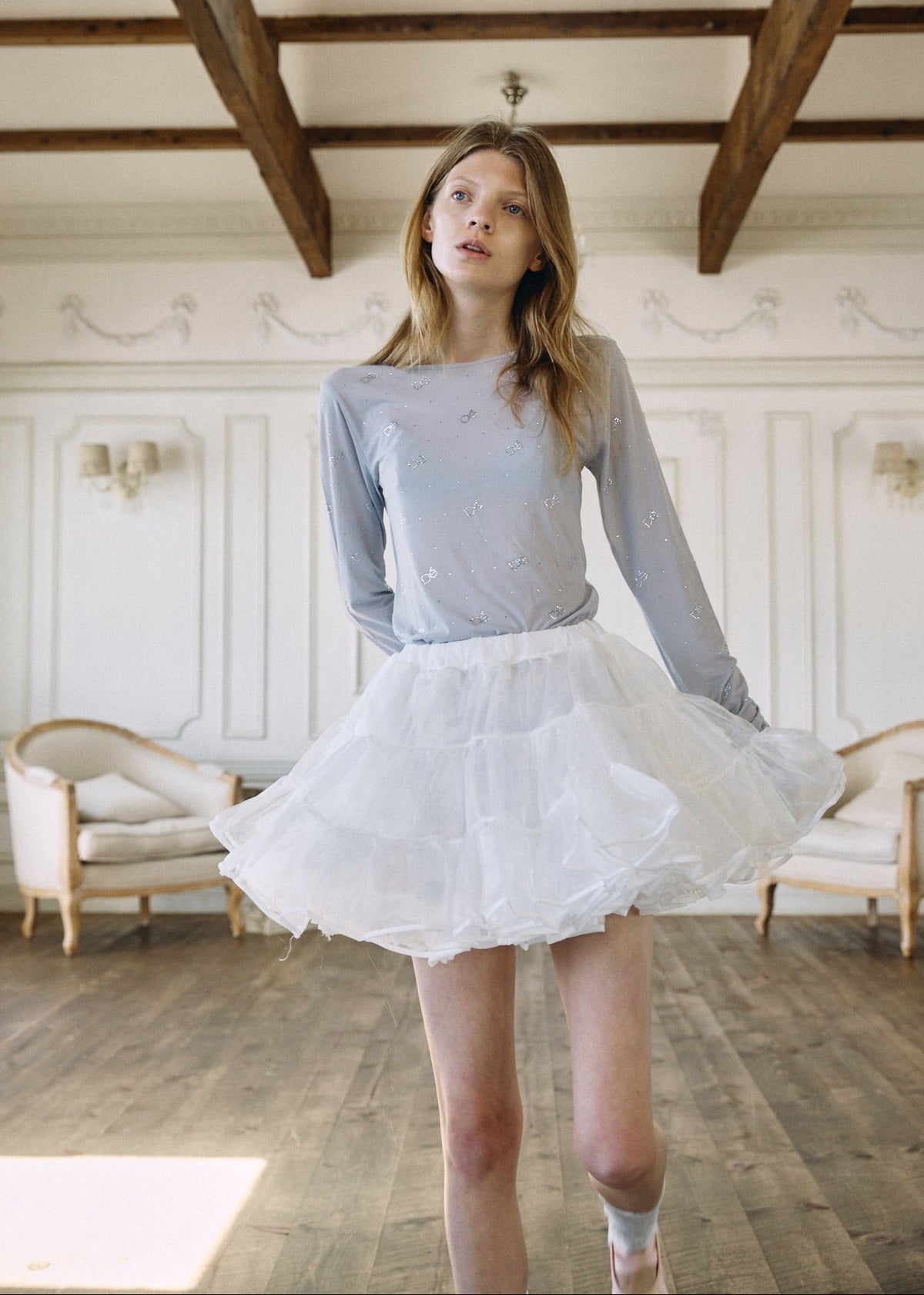 Crystal Logo Sheer Top