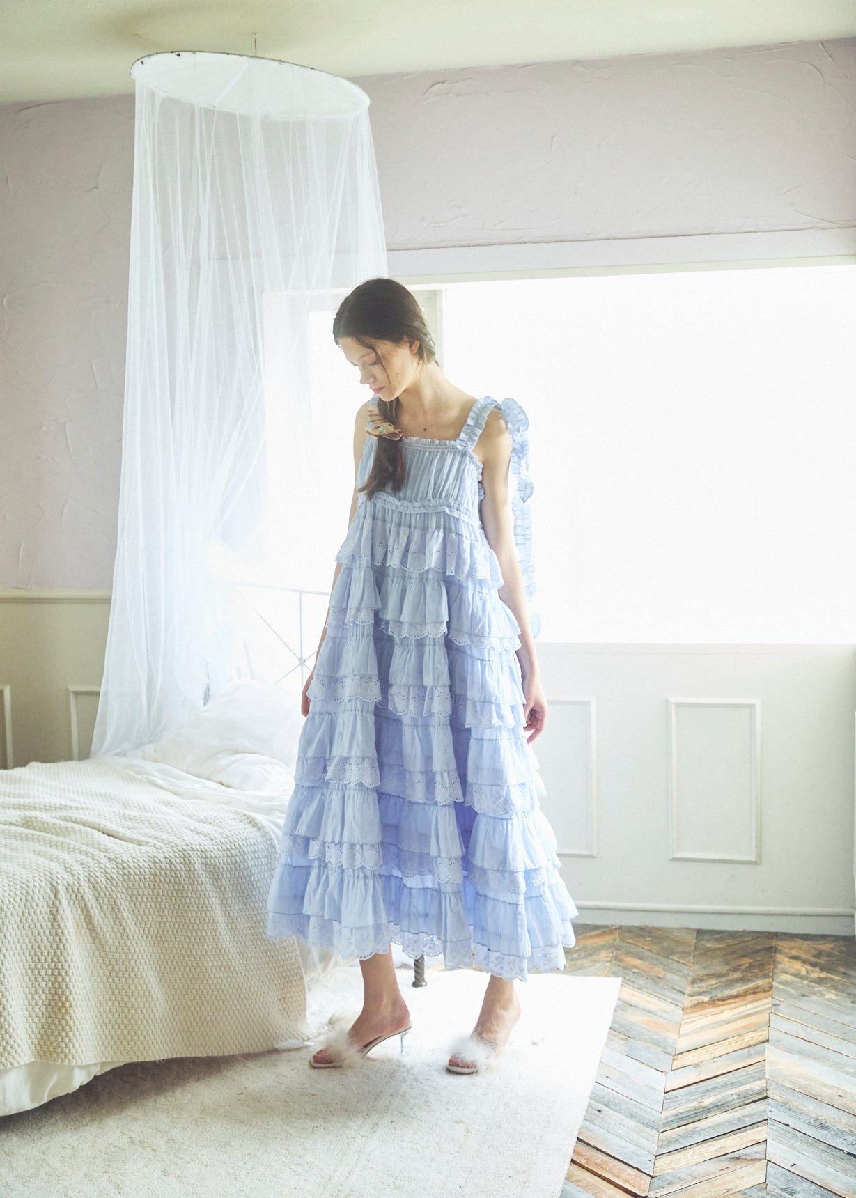 Cotton Tiered Scallop Dress