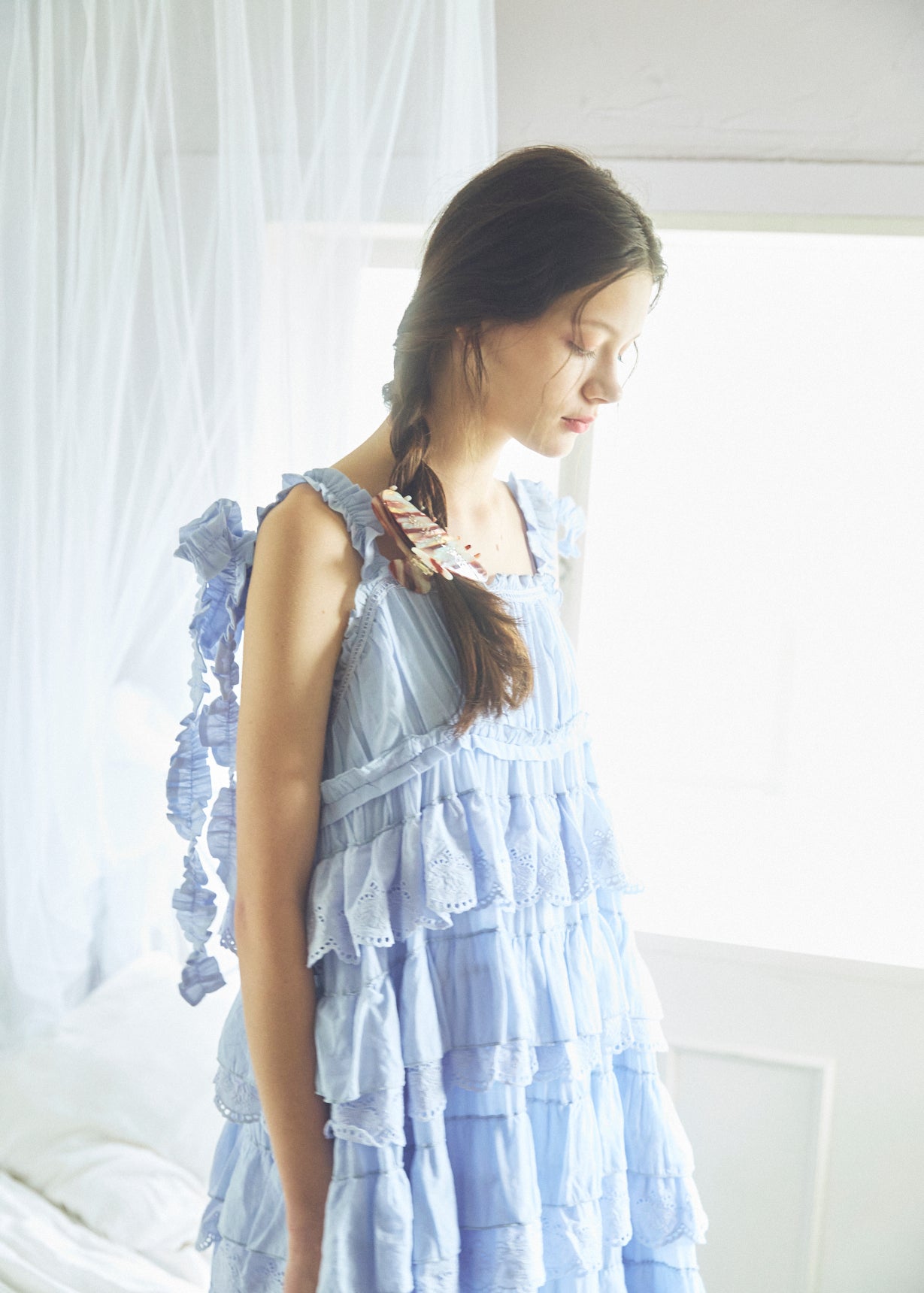 Cotton Tiered Scallop Dress