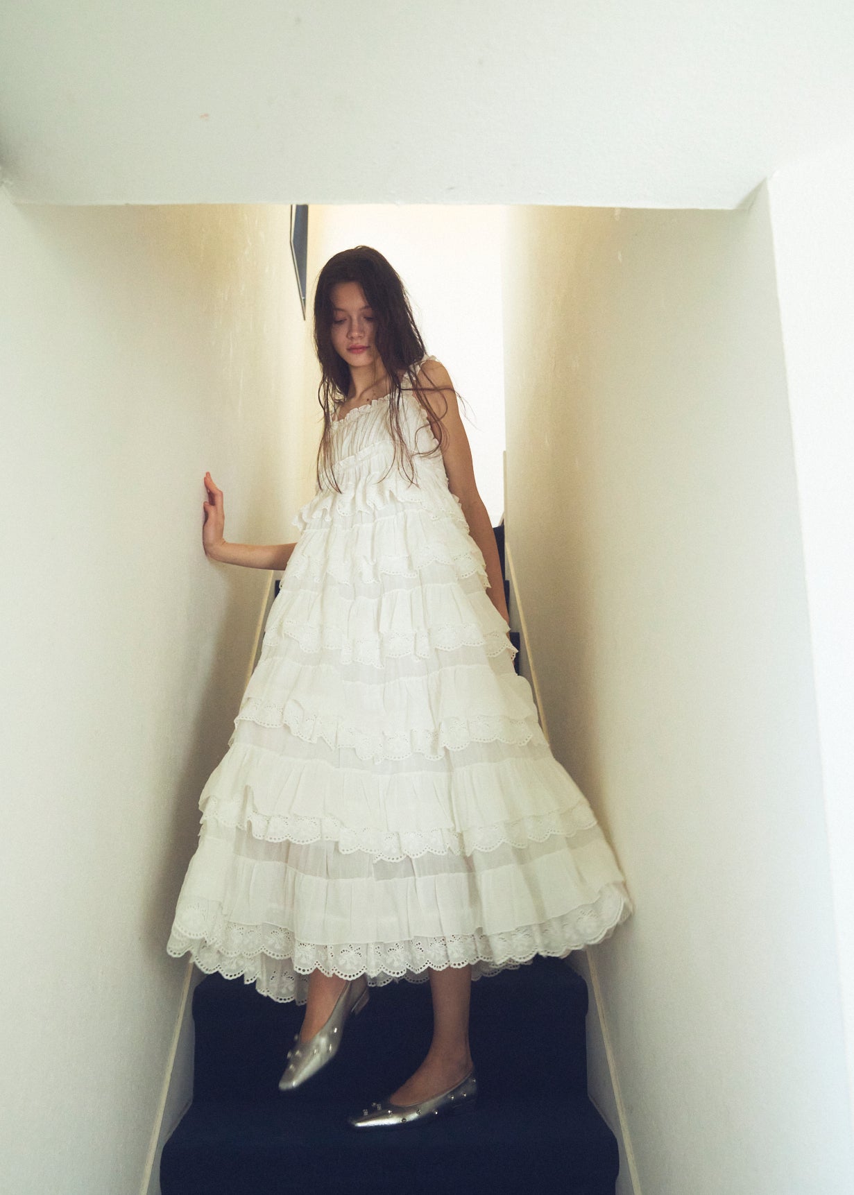 Cotton Tiered Scallop Dress