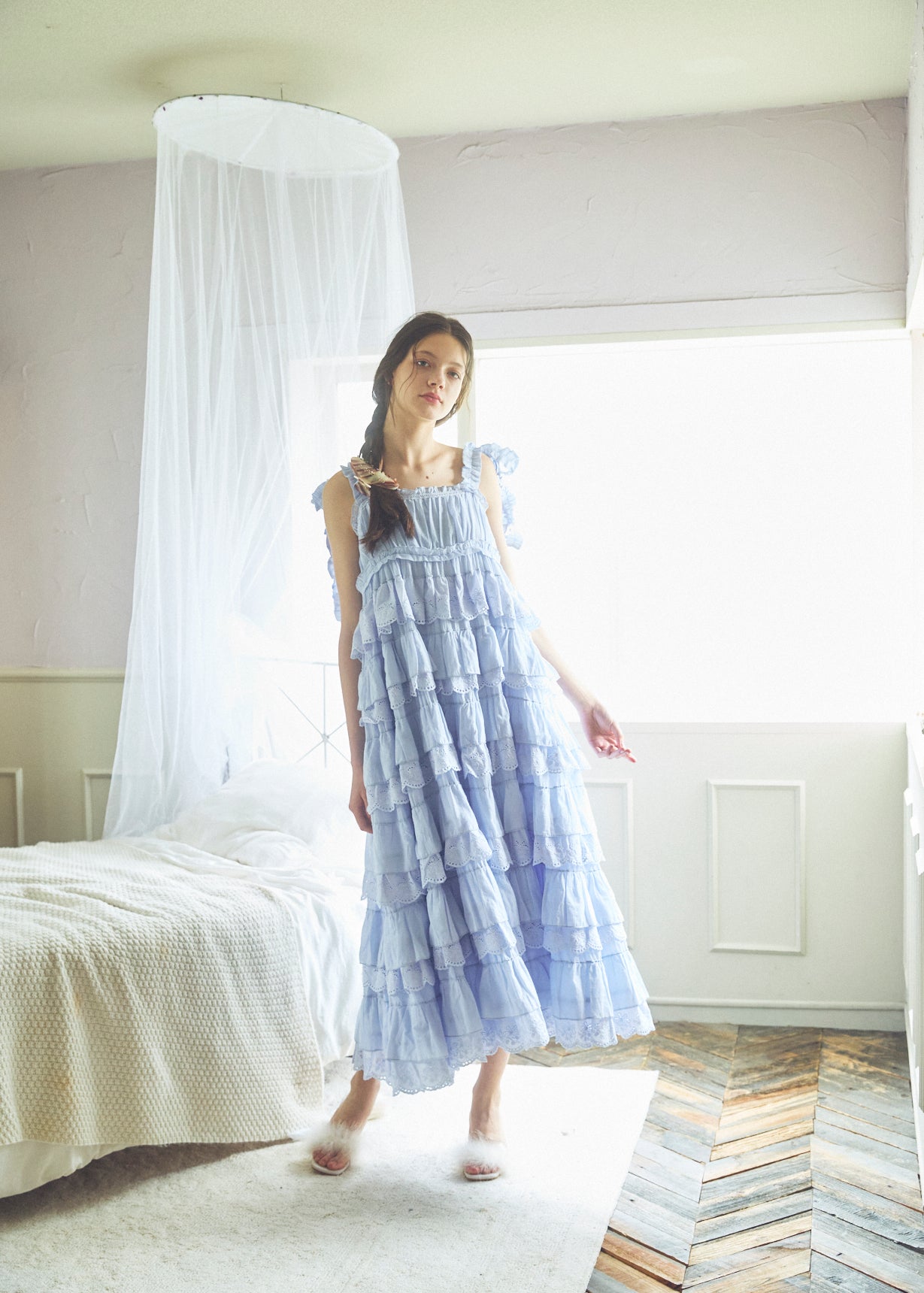 Cotton Tiered Scallop Dress