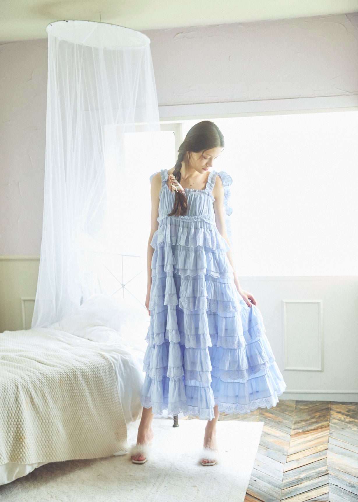Cotton Tiered Scallop Dress