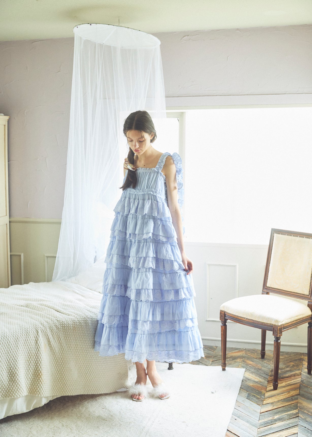 Cotton Tiered Scallop Dress