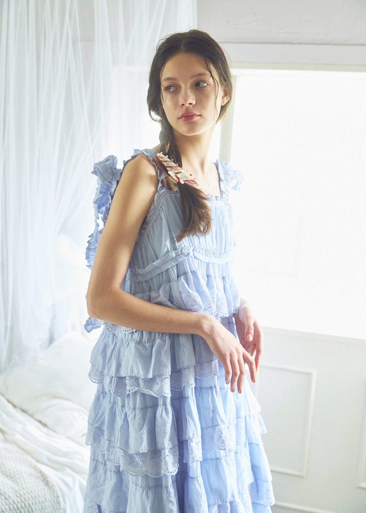 Cotton Tiered Scallop Dress