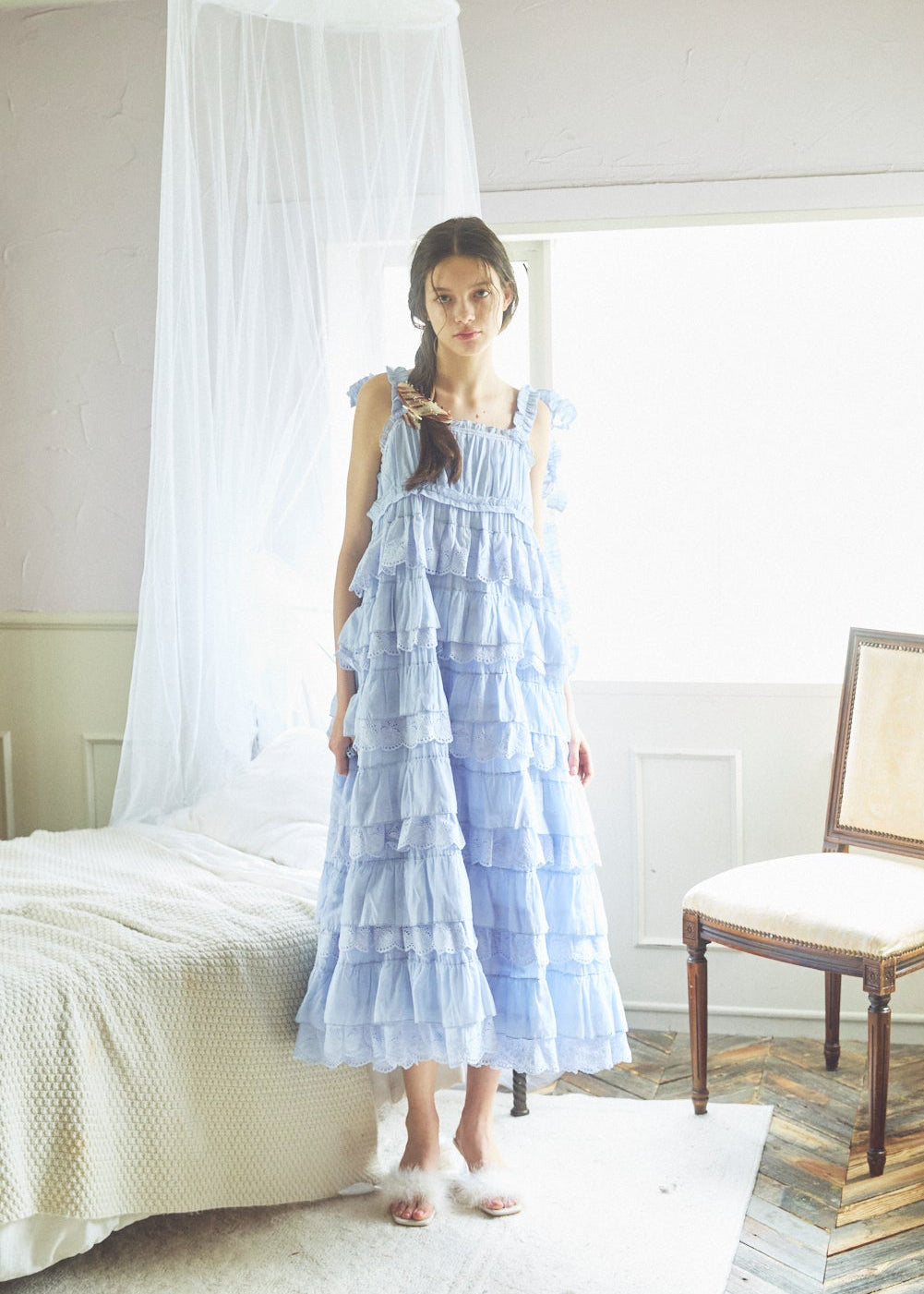 Cotton Tiered Scallop Dress