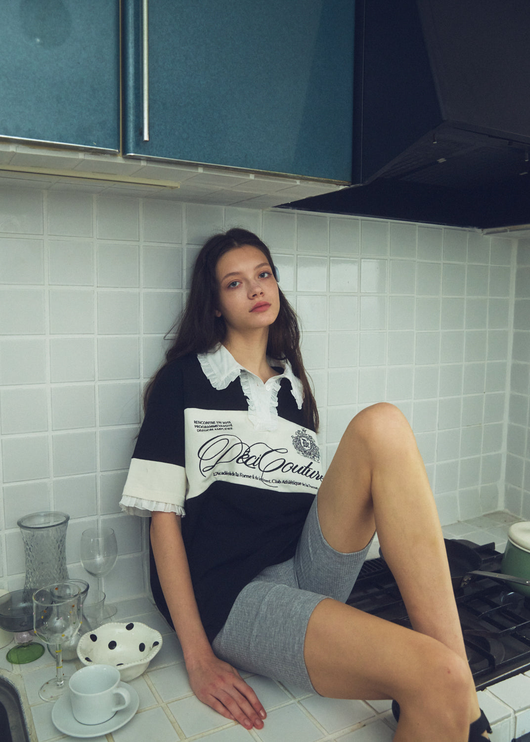 Logo Embroidery Two-Tone Rugby Shirt