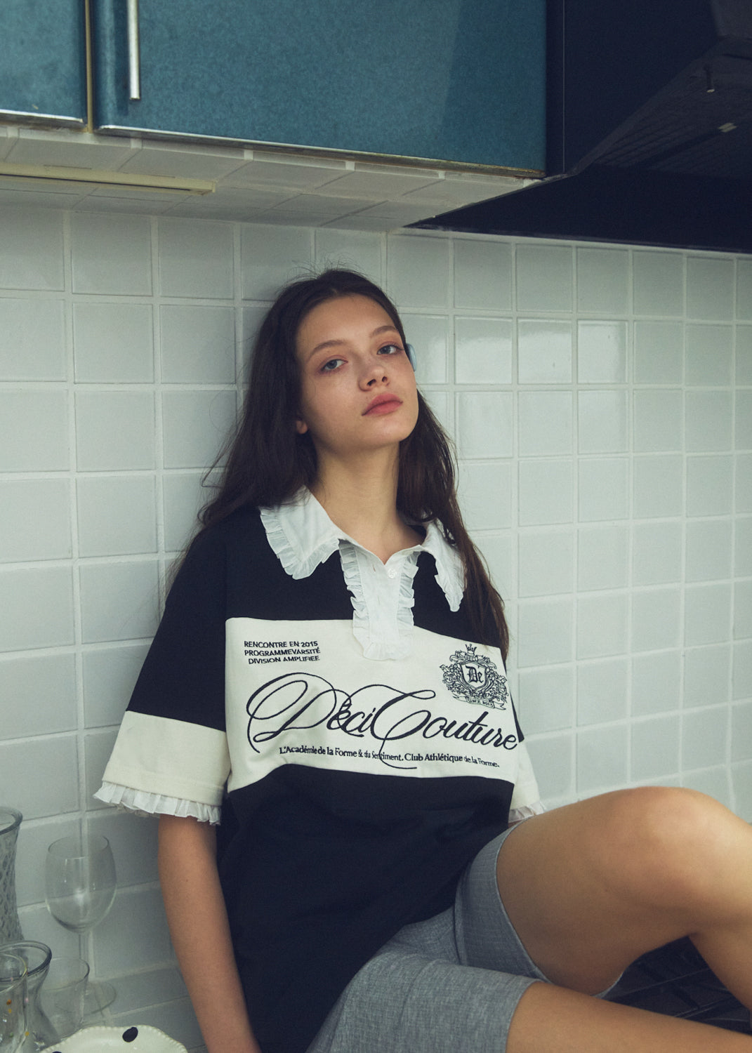 Logo Embroidery Two-Tone Rugby Shirt