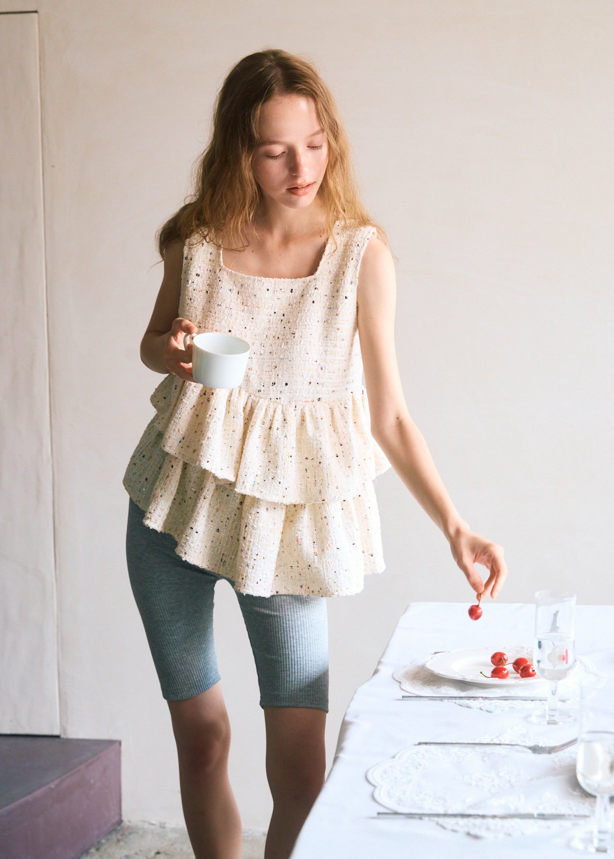 Fancy Tweed Frill Top