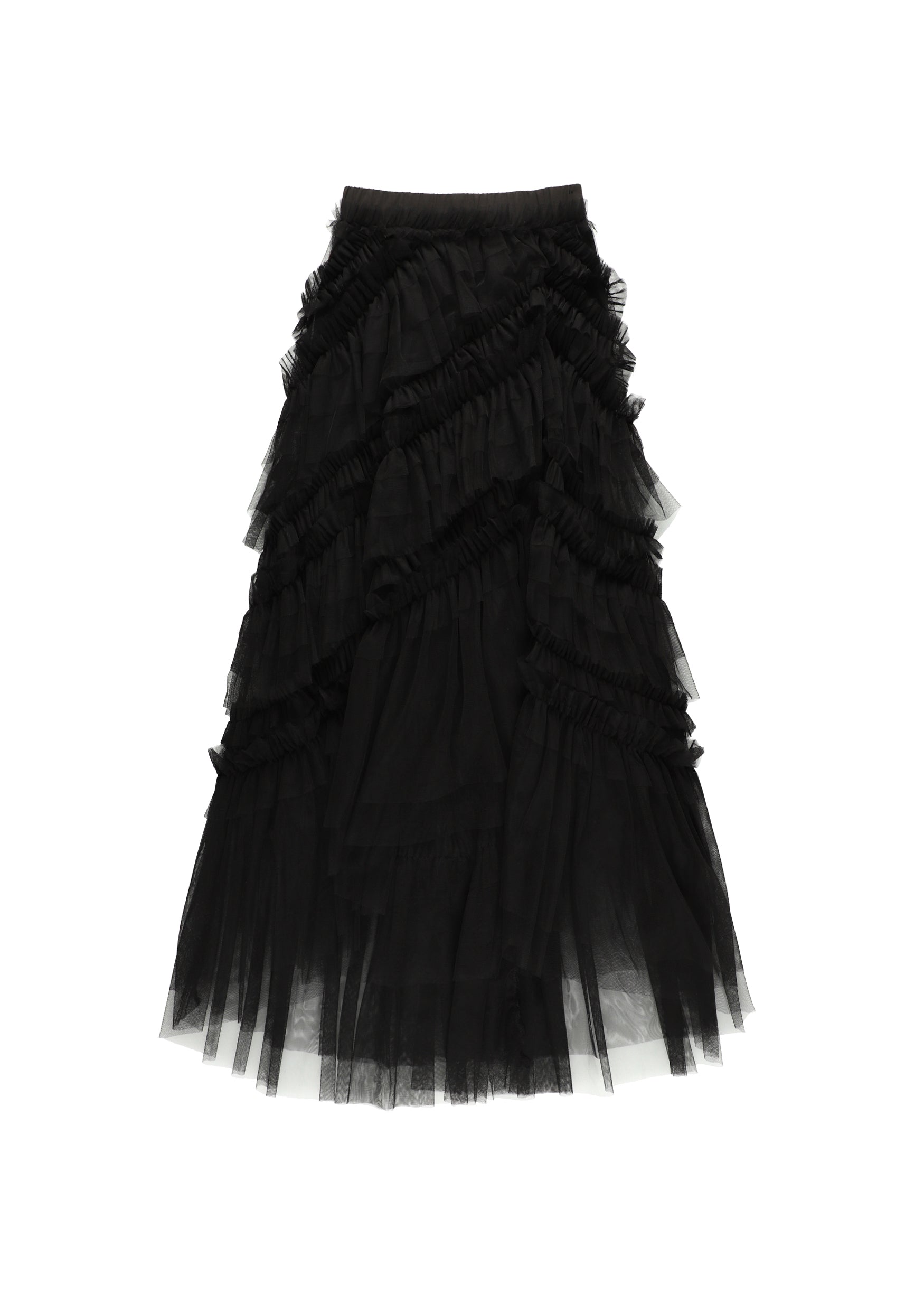 Slit Frilled Tulle Skirt