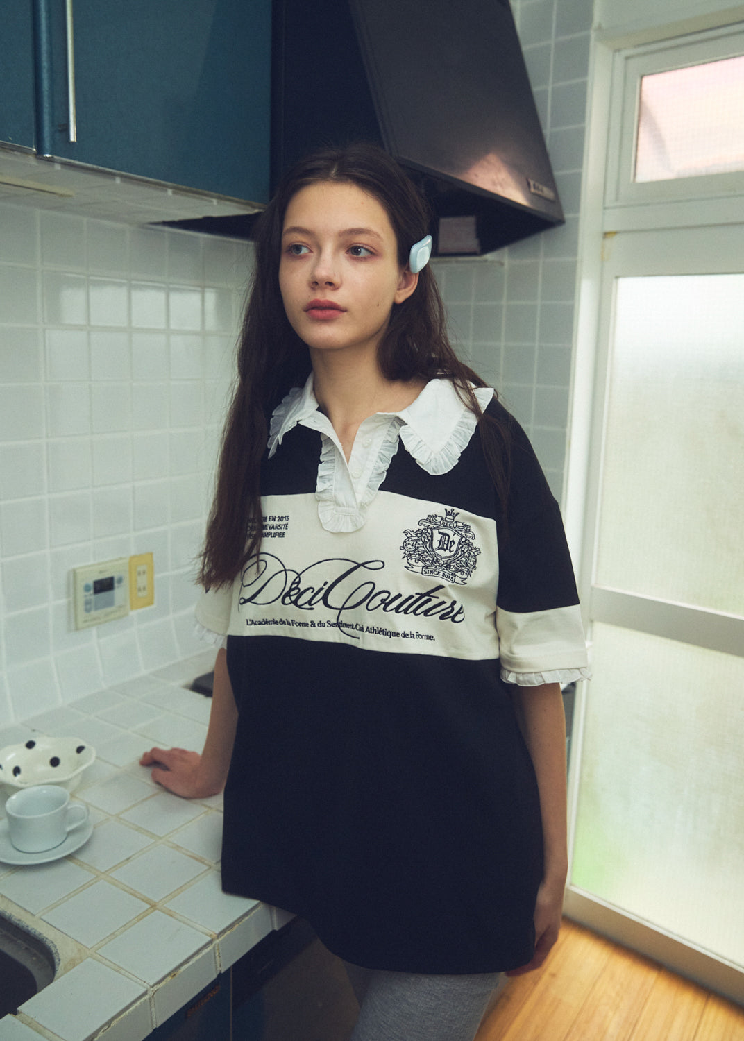 Logo Embroidery Two-Tone Rugby Shirt