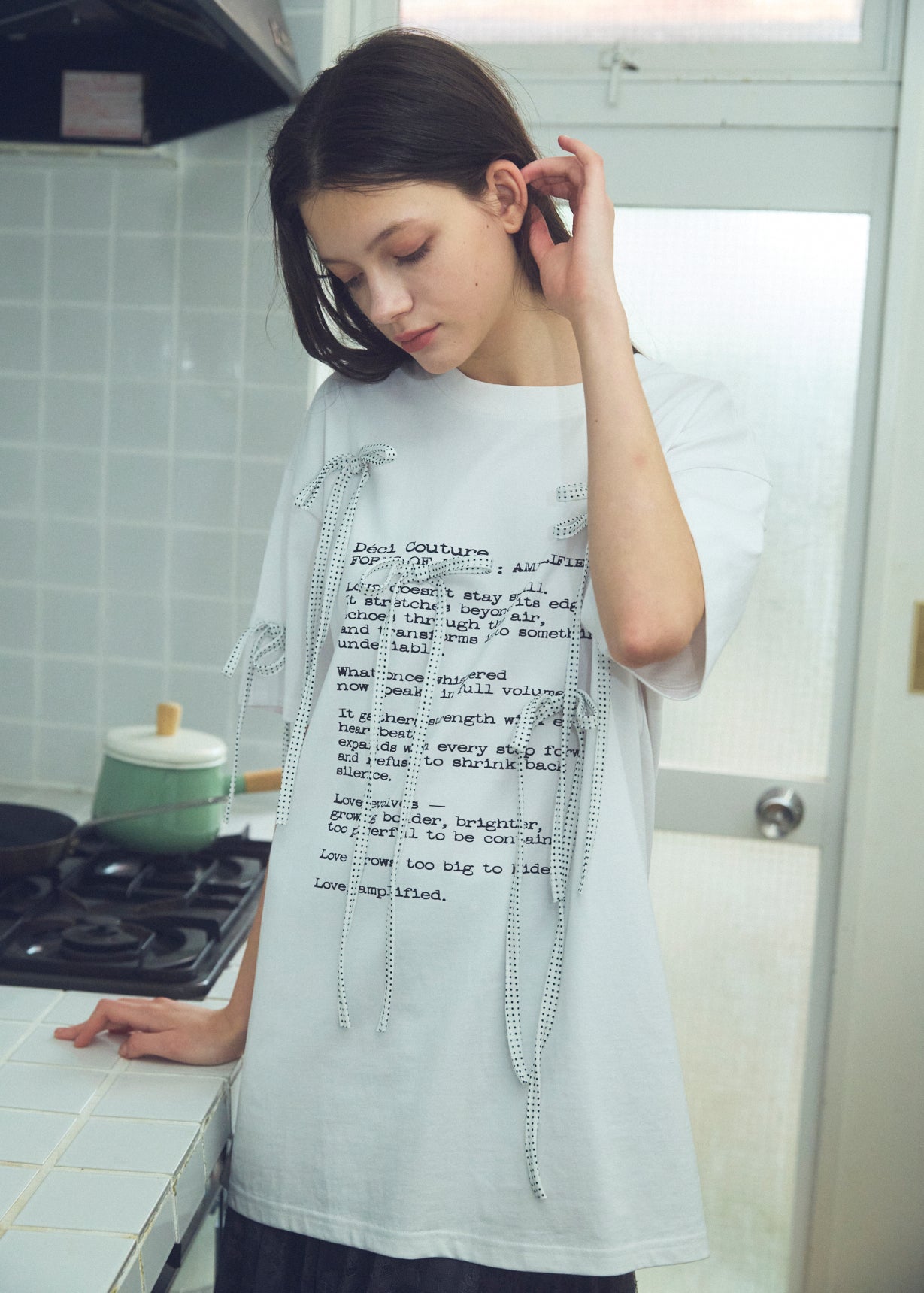 Dot Ribbon Print T-Shirt