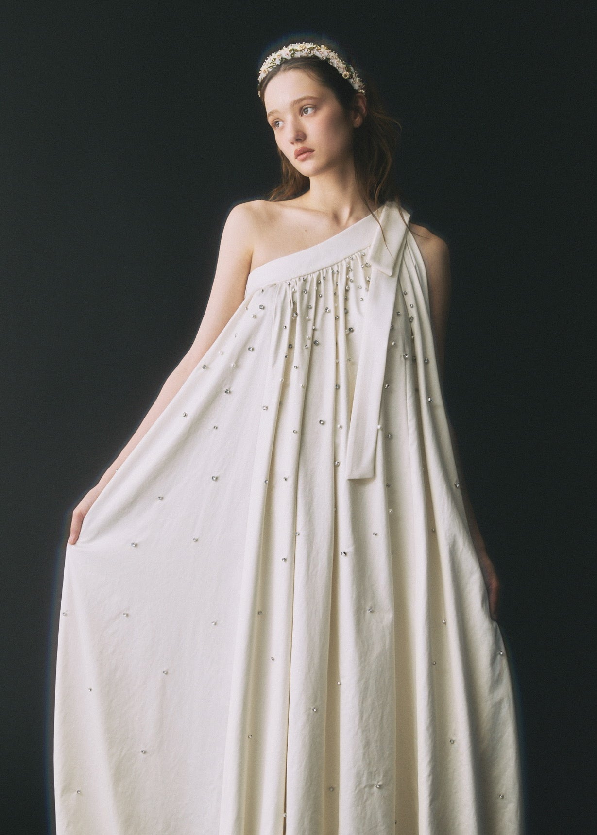 【Couture】 One-Shoulder Bijou Dress