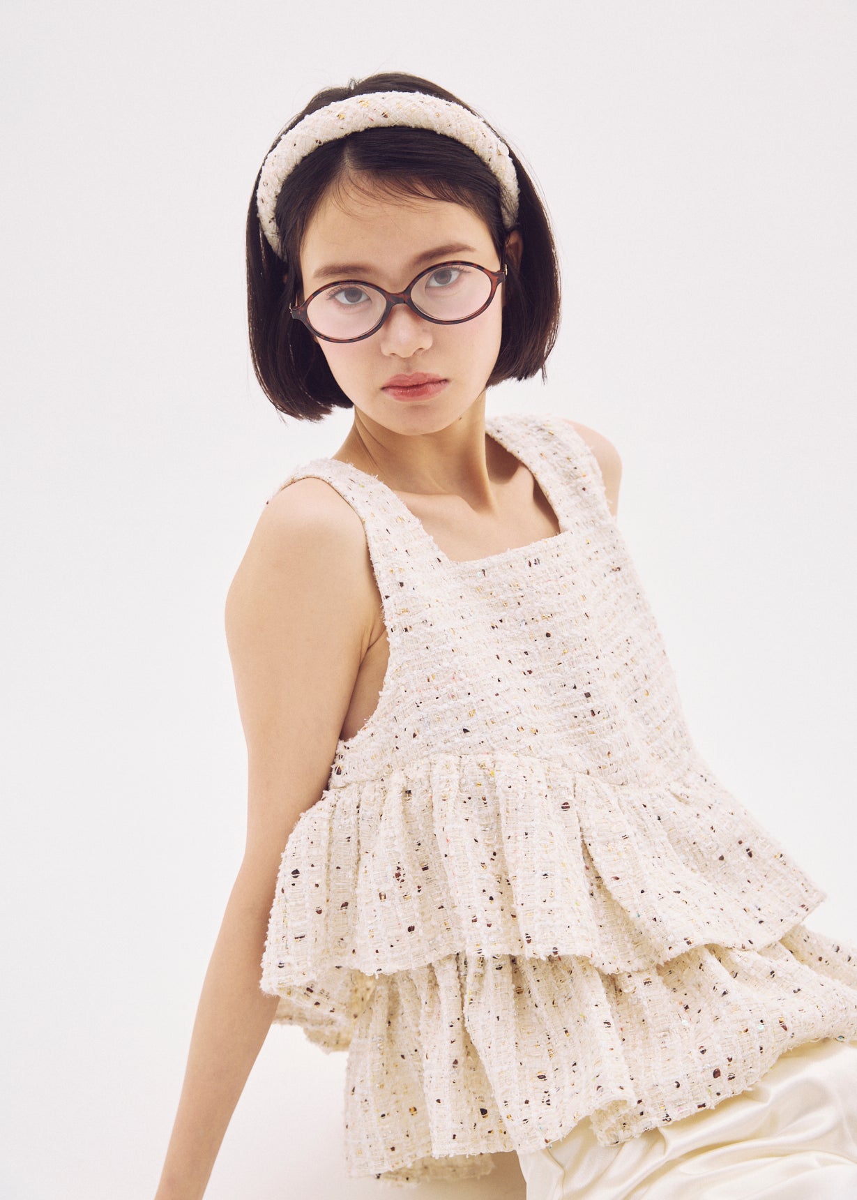 Fancy Tweed Frill Top