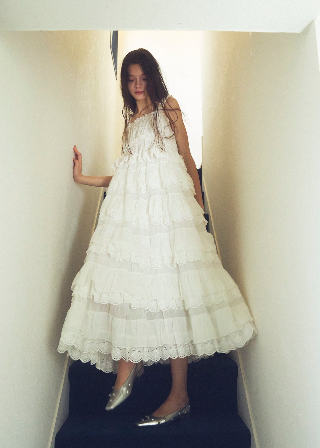 Cotton Tiered Scallop Dress