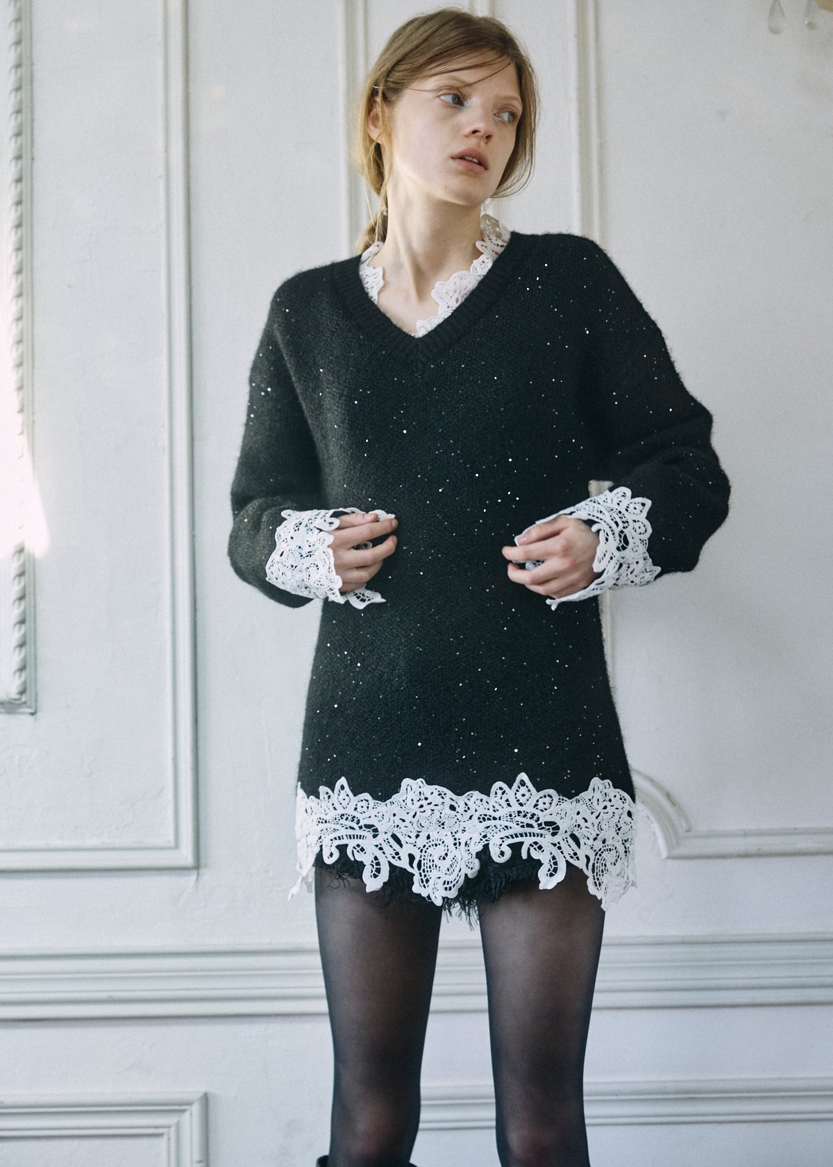 【予約商品】Lace Sparkle Oversized Knit