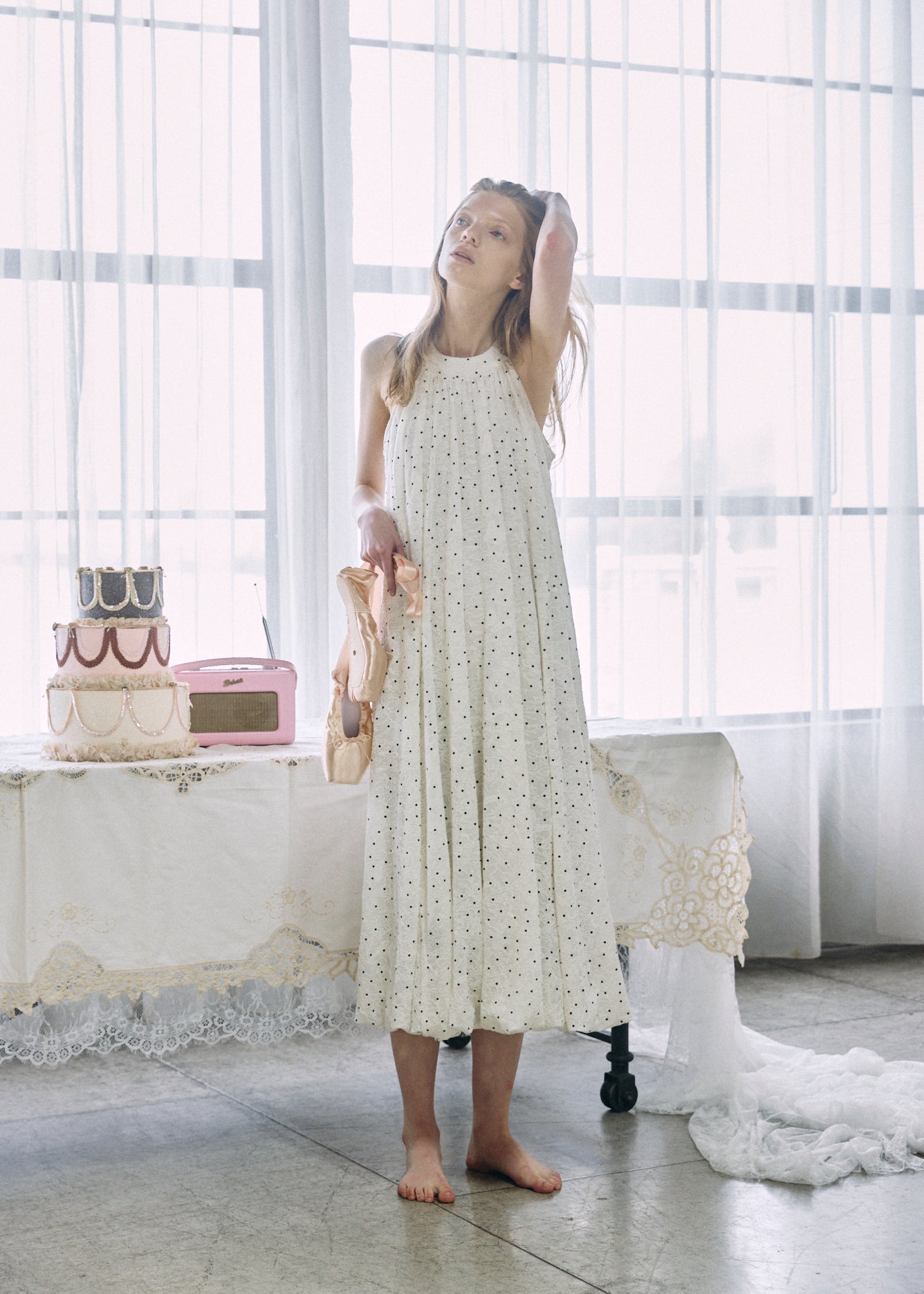 Dotted Jacquard Balloon Dress