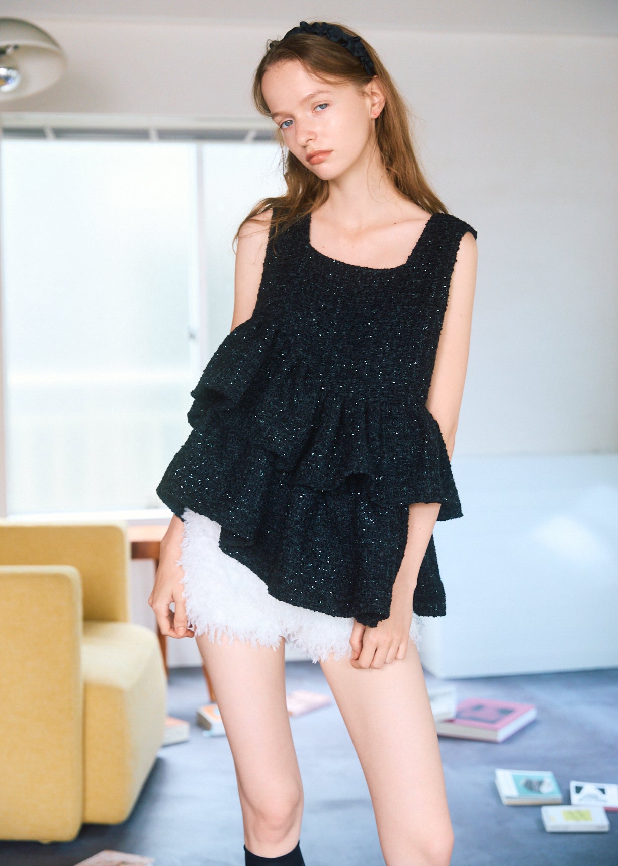 Fancy Tweed Frill Top