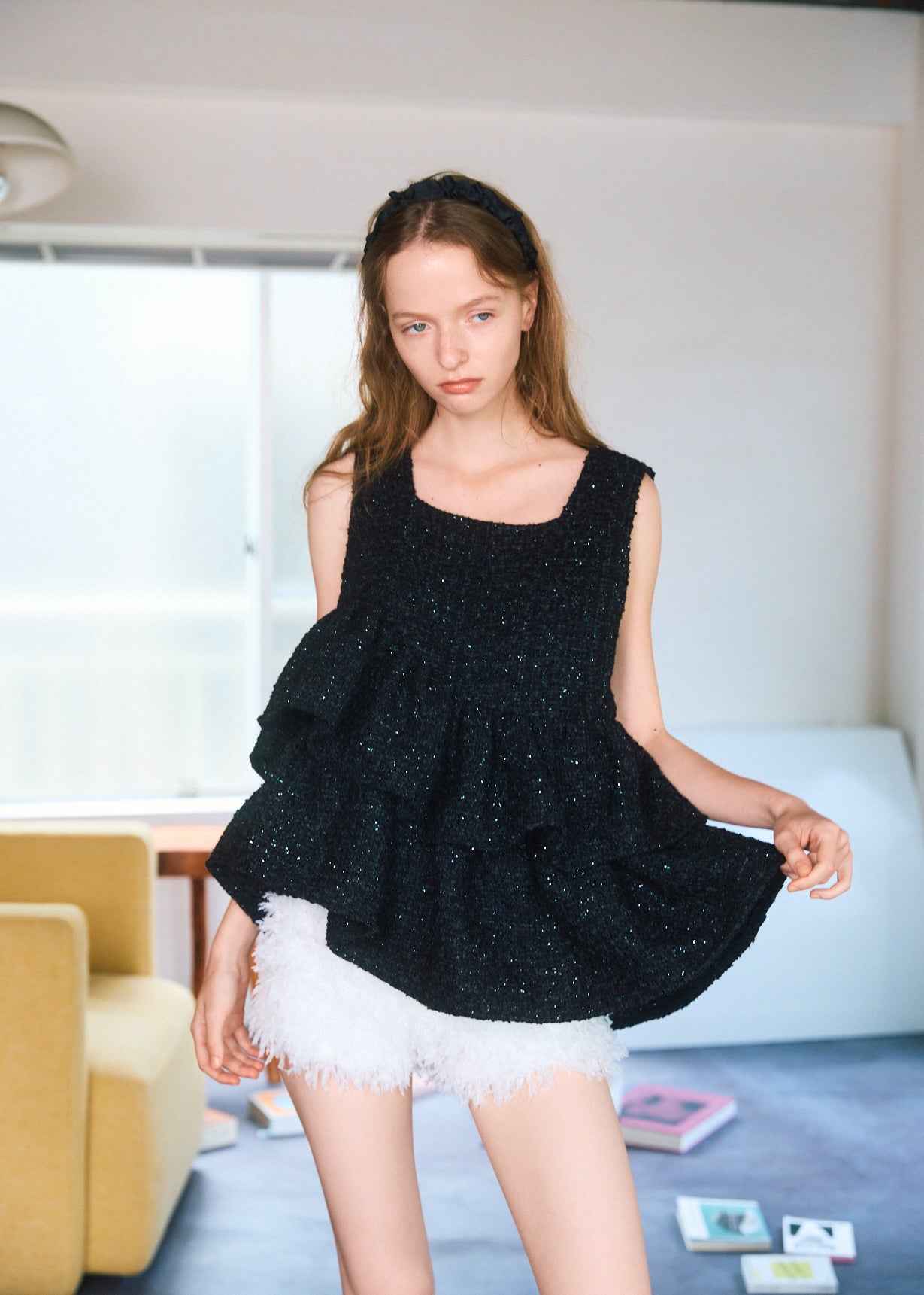 Fancy Tweed Frill Top