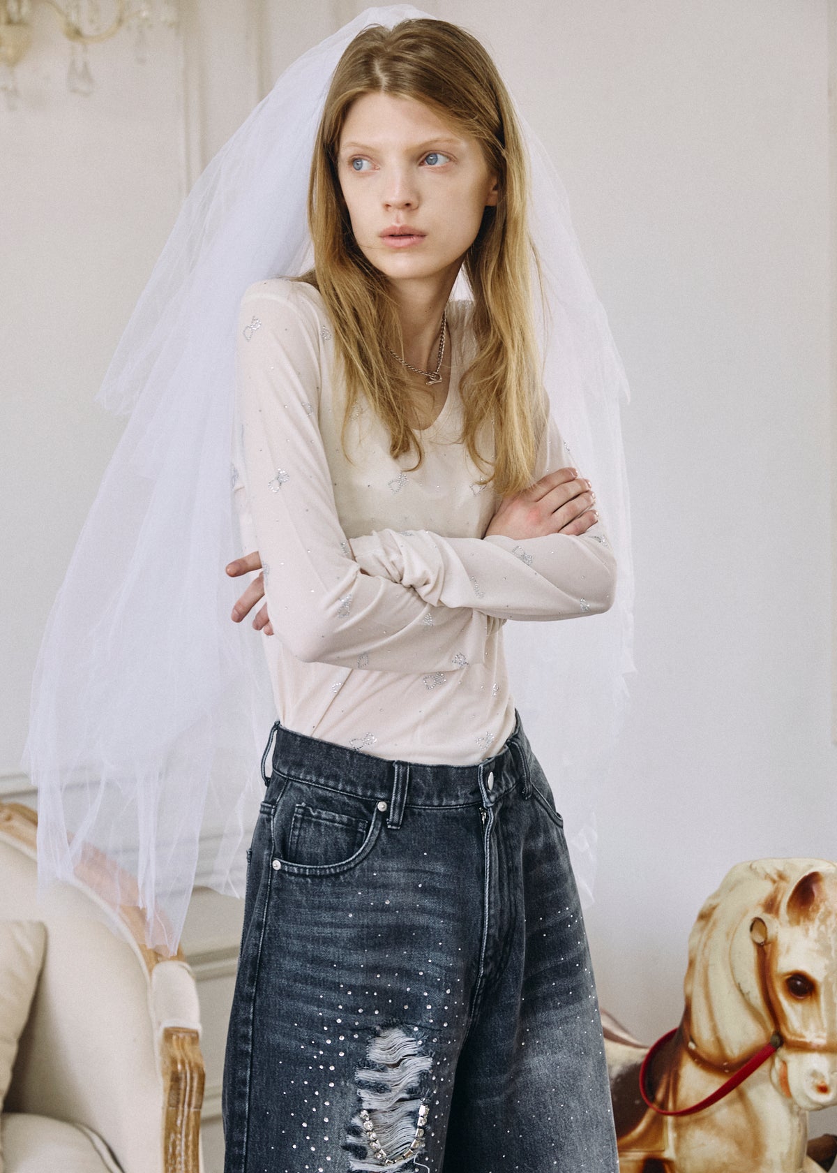 【予約商品】Crystal Logo Sheer Top