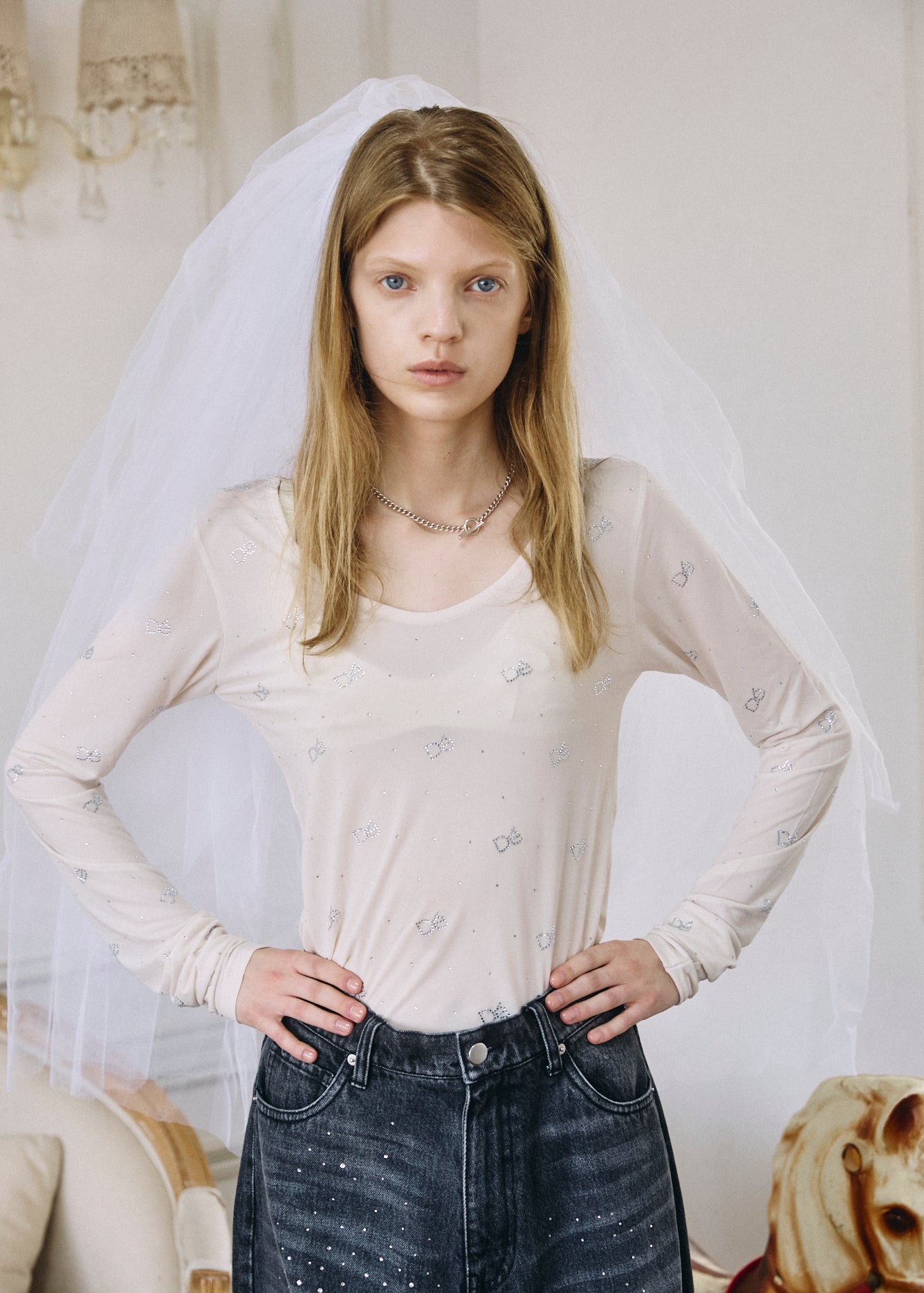 【予約商品】Crystal Logo Sheer Top