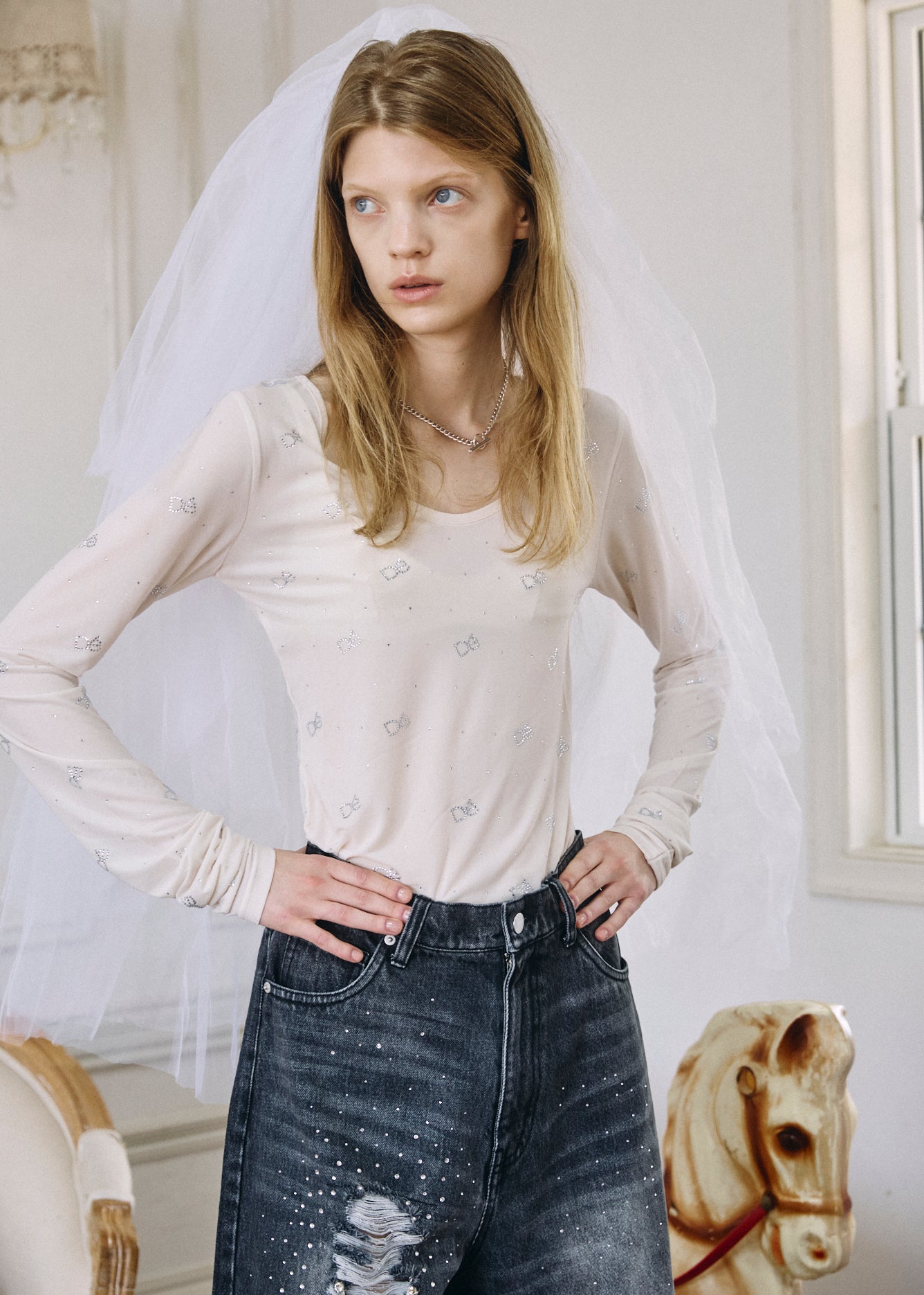 【予約商品】Crystal Logo Sheer Top