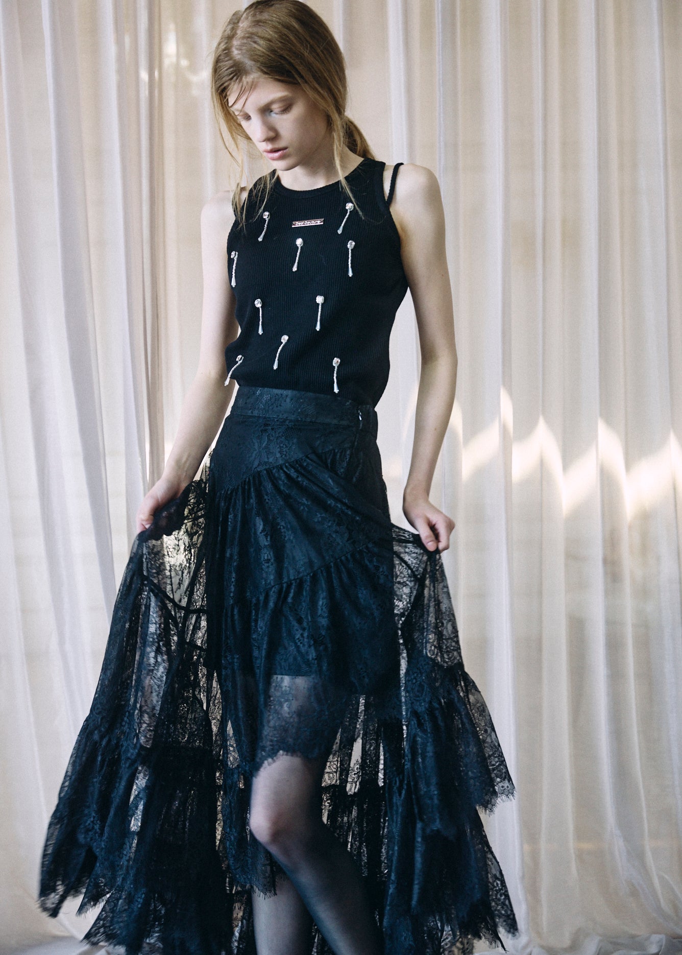 Asymmetric Lace Skirt