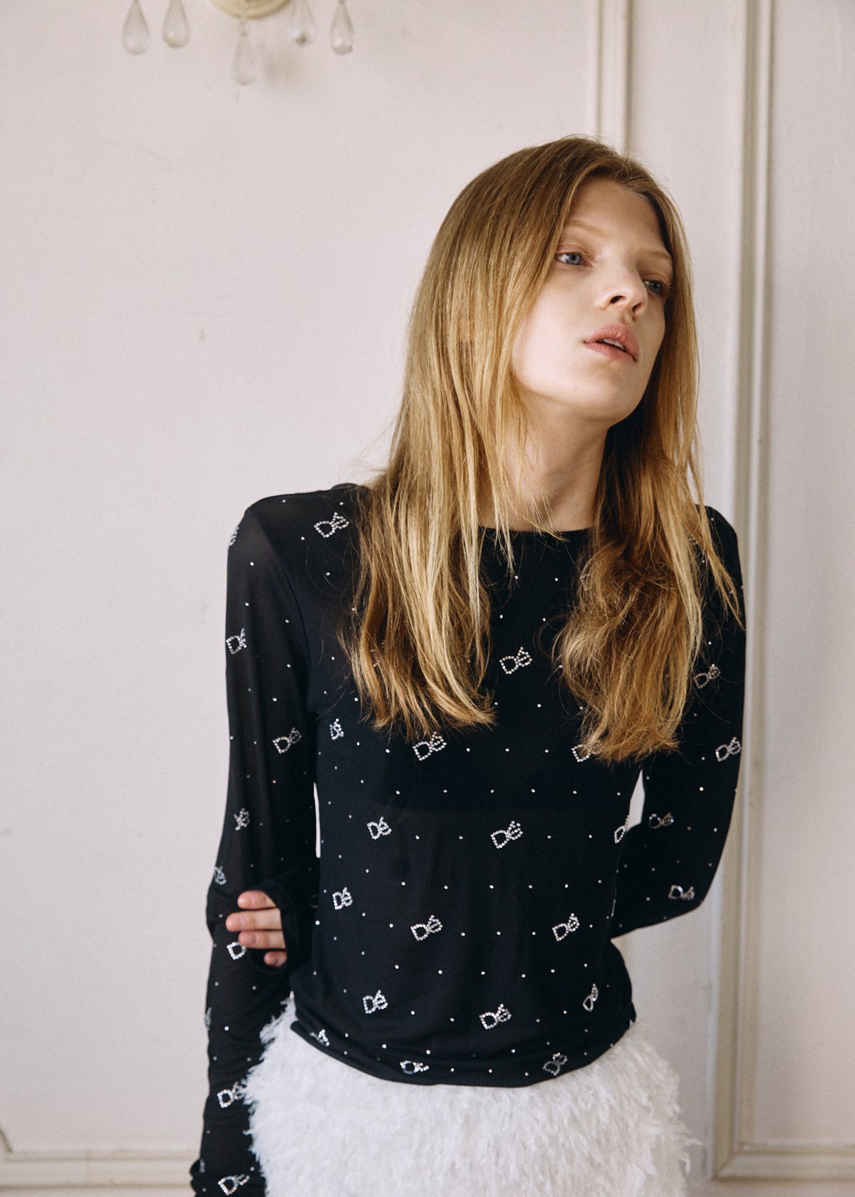 【予約商品】Crystal Logo Sheer Top