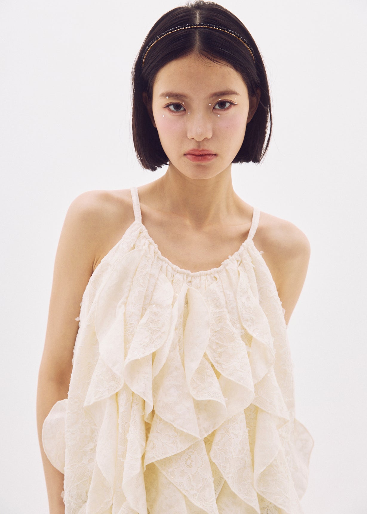Déci Couture SPANGLE LACE RUFFLE TOP Spangle Lace Ruffle Top