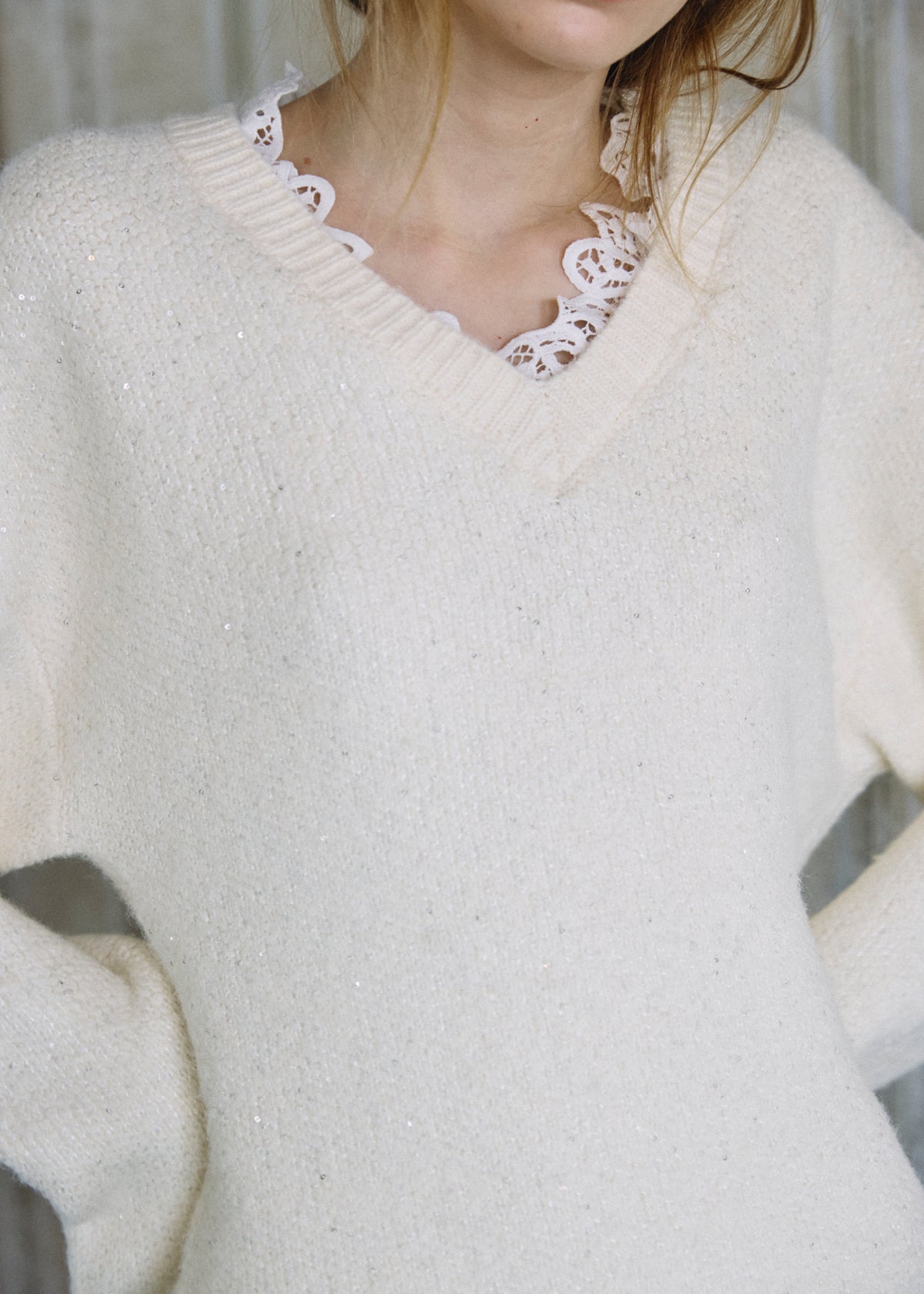 【予約商品】Lace Sparkle Oversized Knit