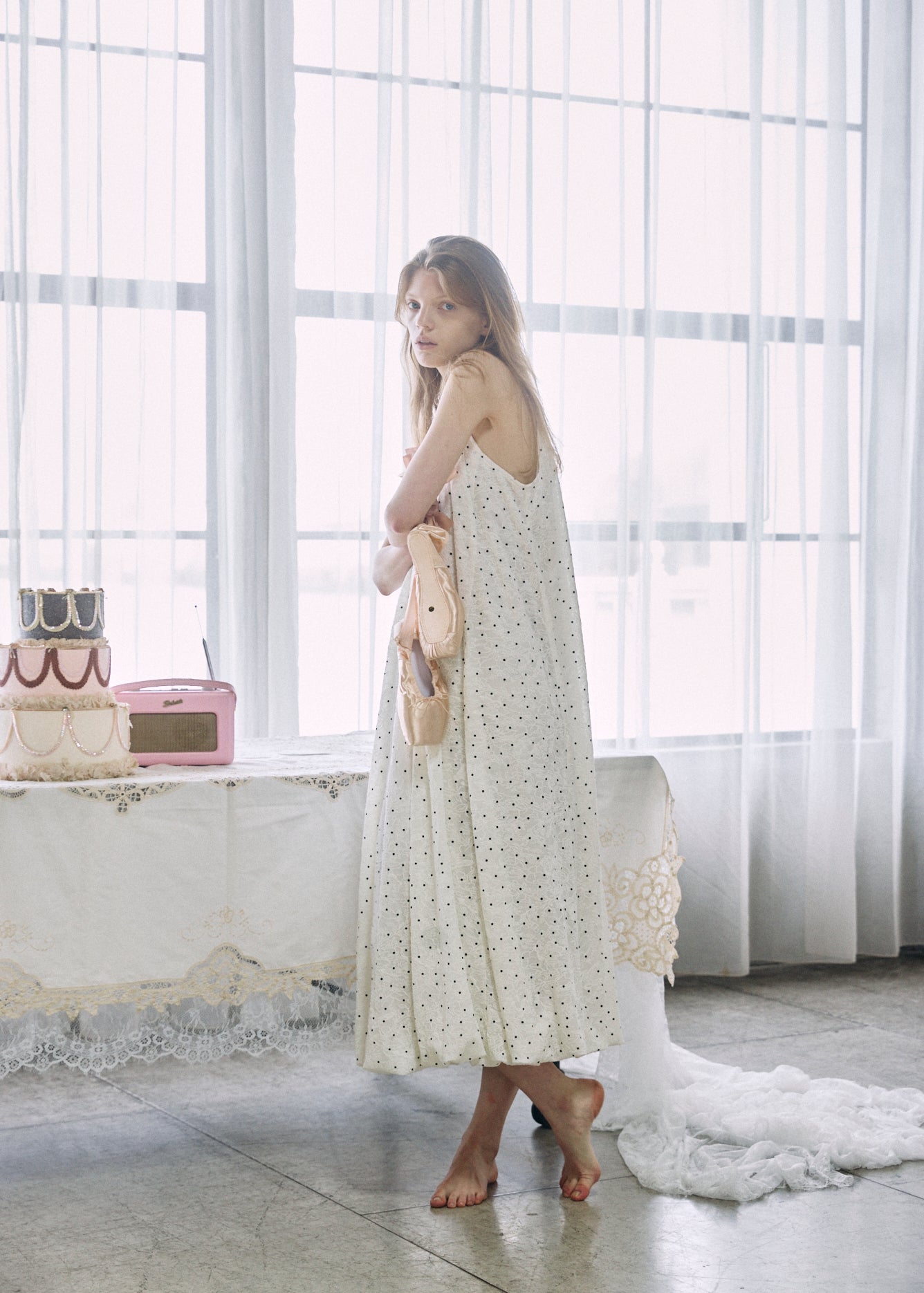 Dotted Jacquard Balloon Dress