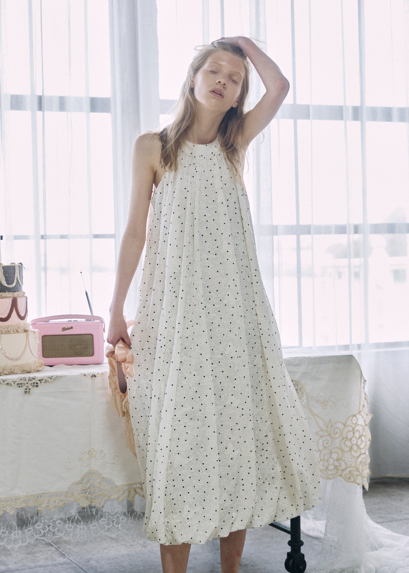 ワンピース Deci Couture DOT BALLOON DRESS Dotted Jacquard Balloon Dress
