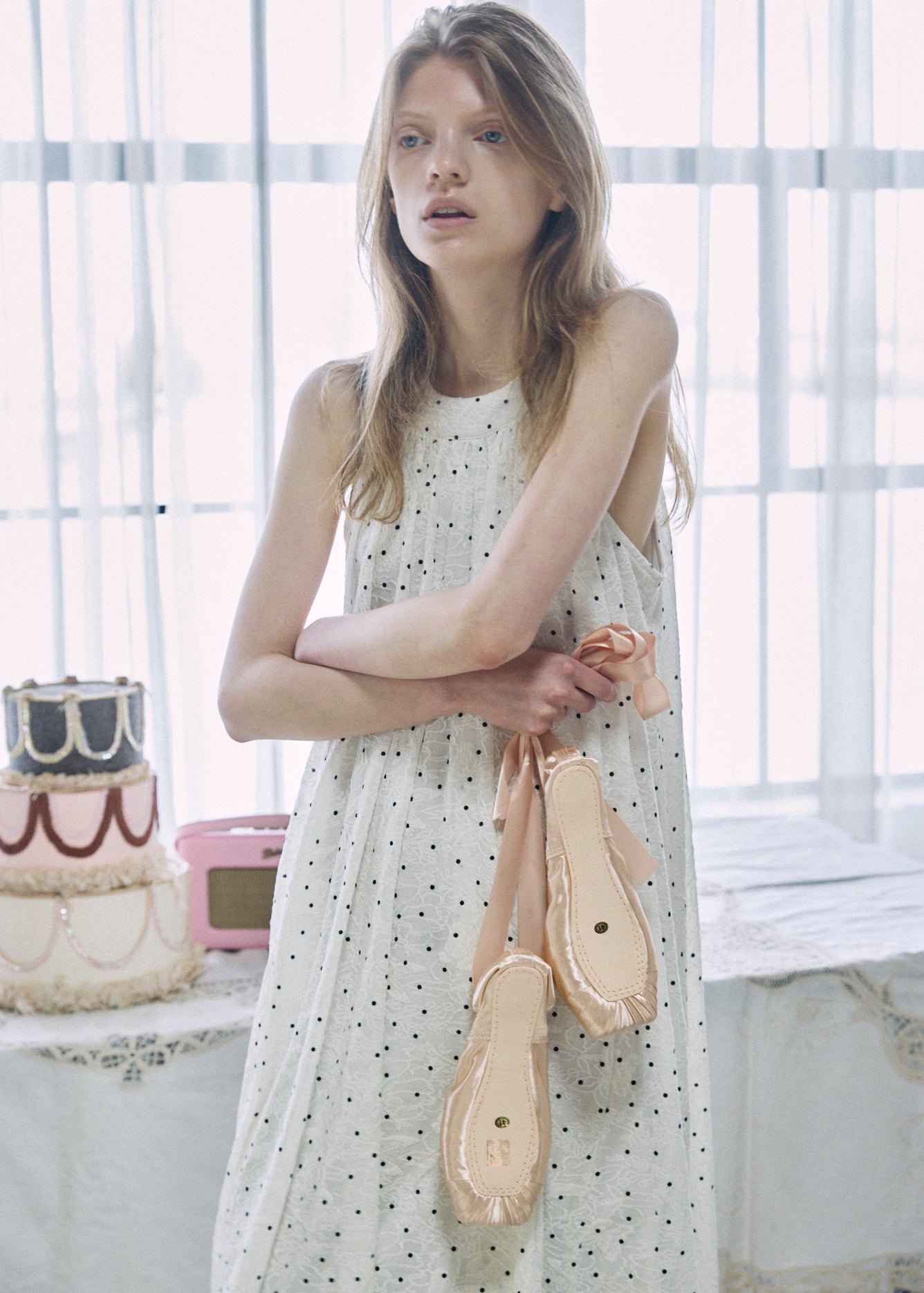 Dotted Jacquard Balloon Dress
