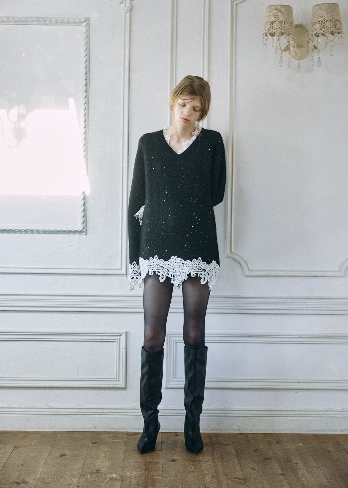 【予約商品】Lace Sparkle Oversized Knit