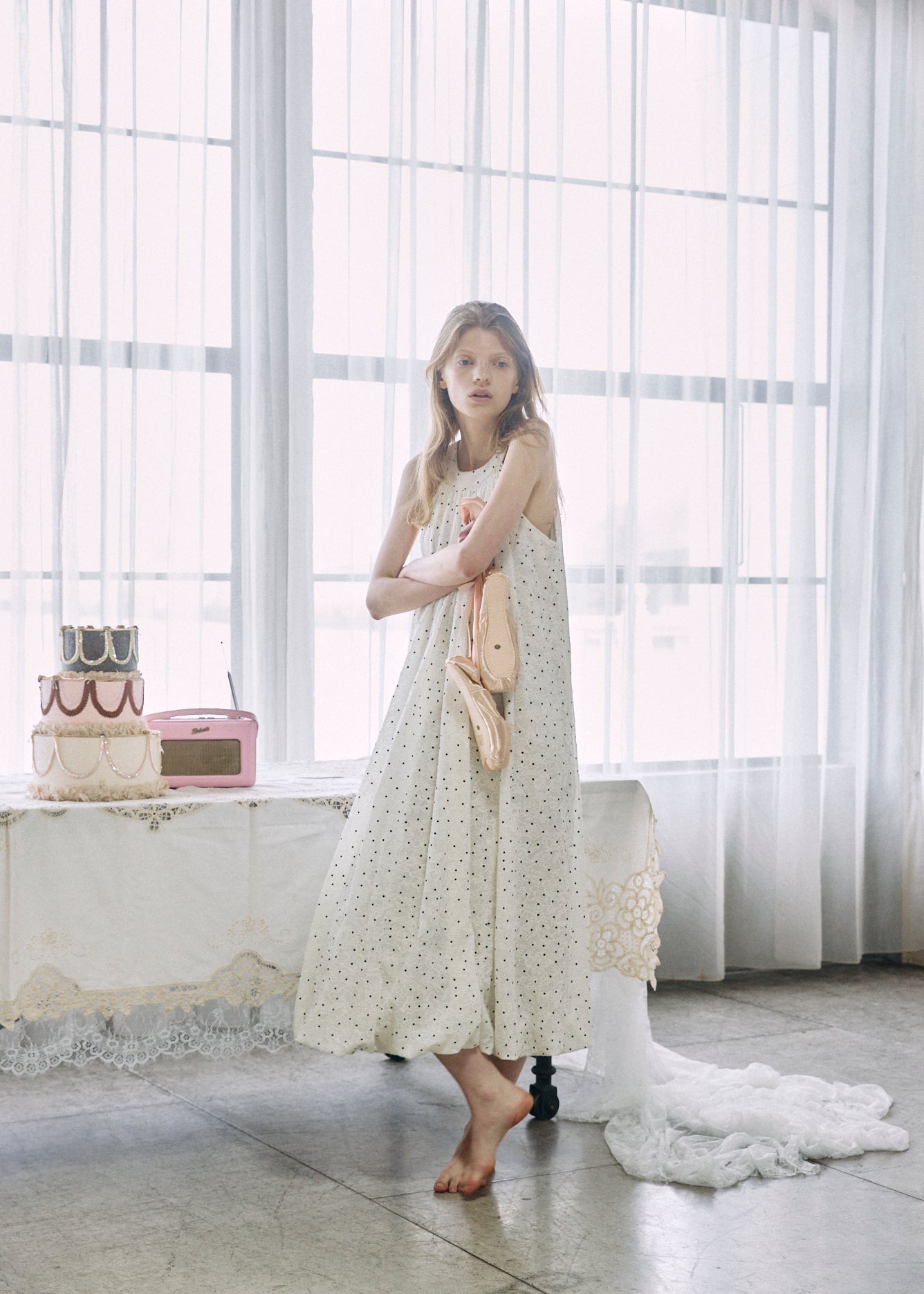 Dotted Jacquard Balloon Dress